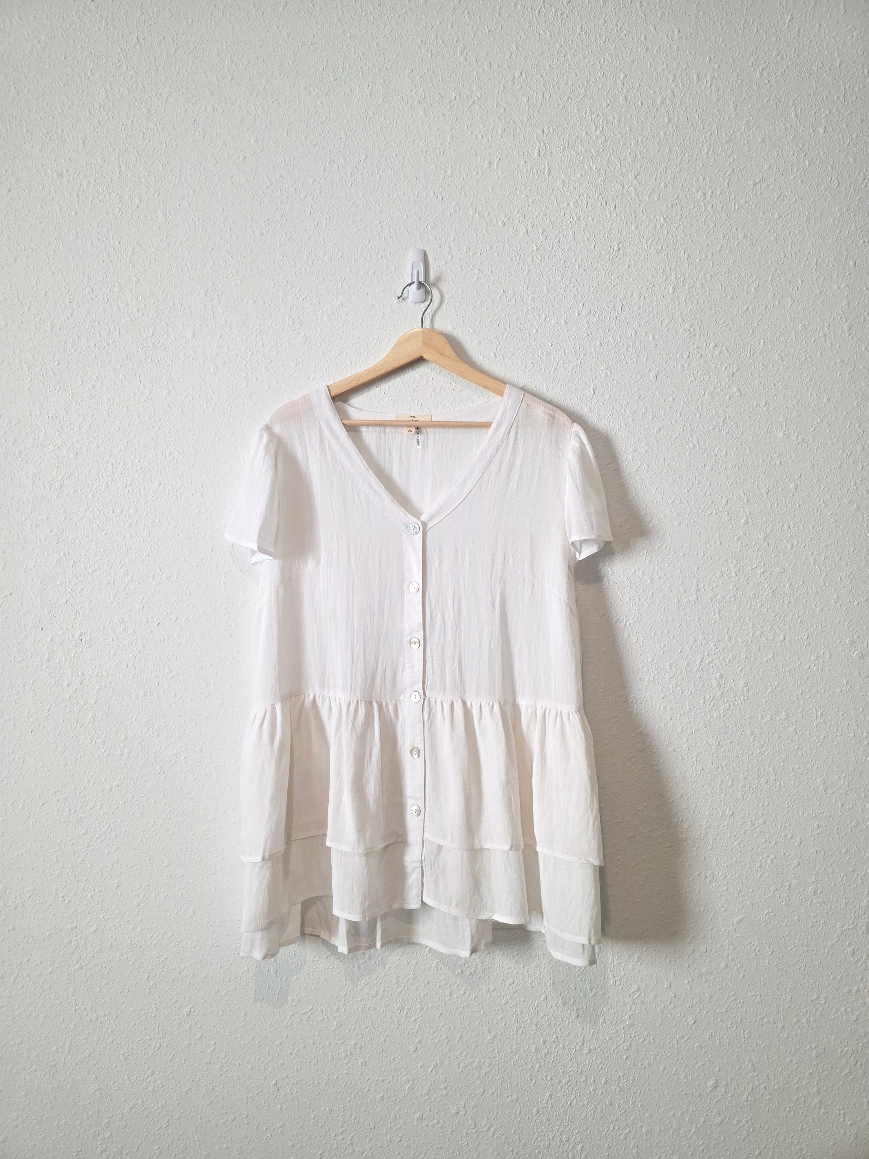 Entro White Button Up Blouse (2X)