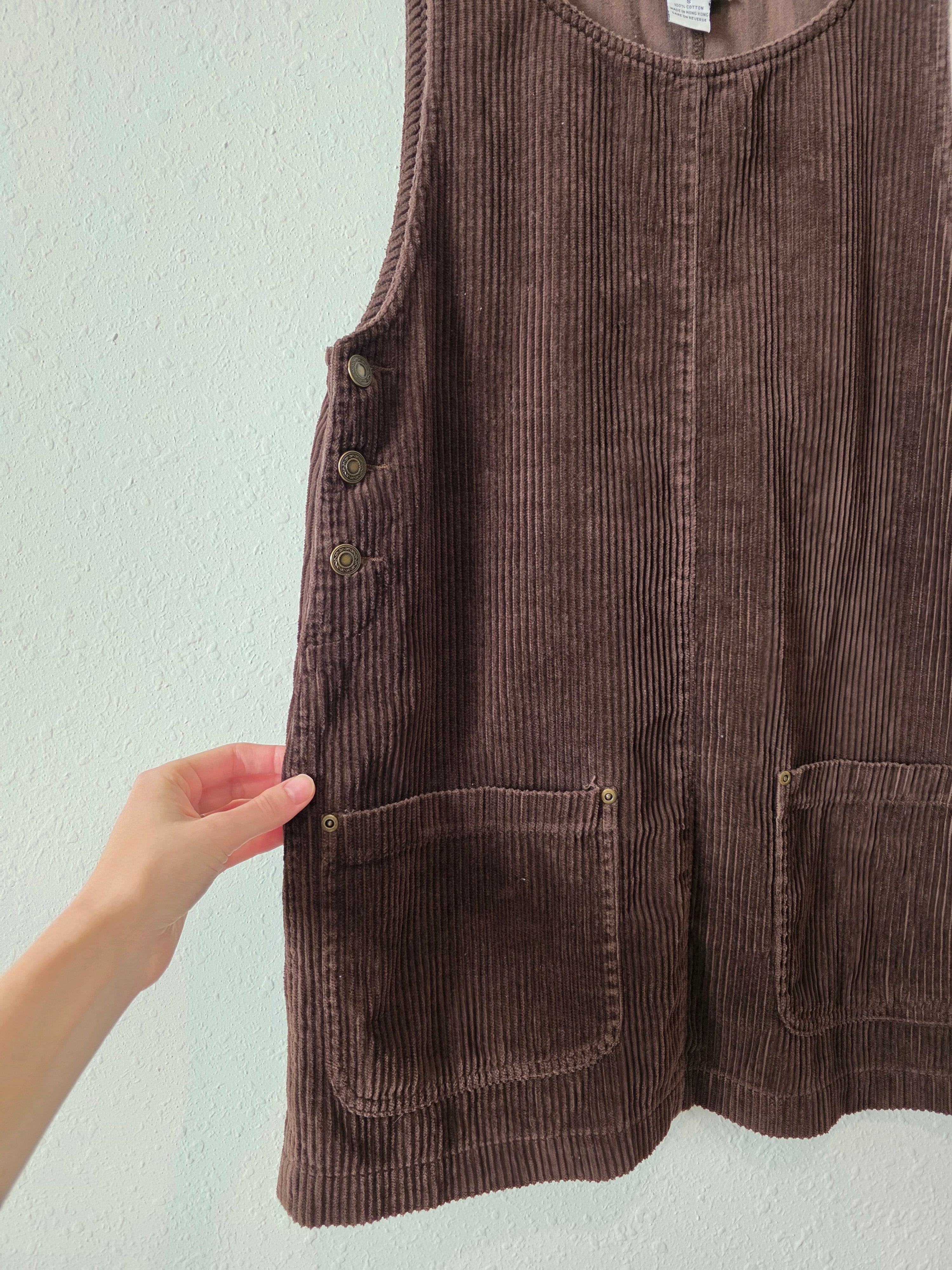 Vintage Brown Cord Overall Dress (S)