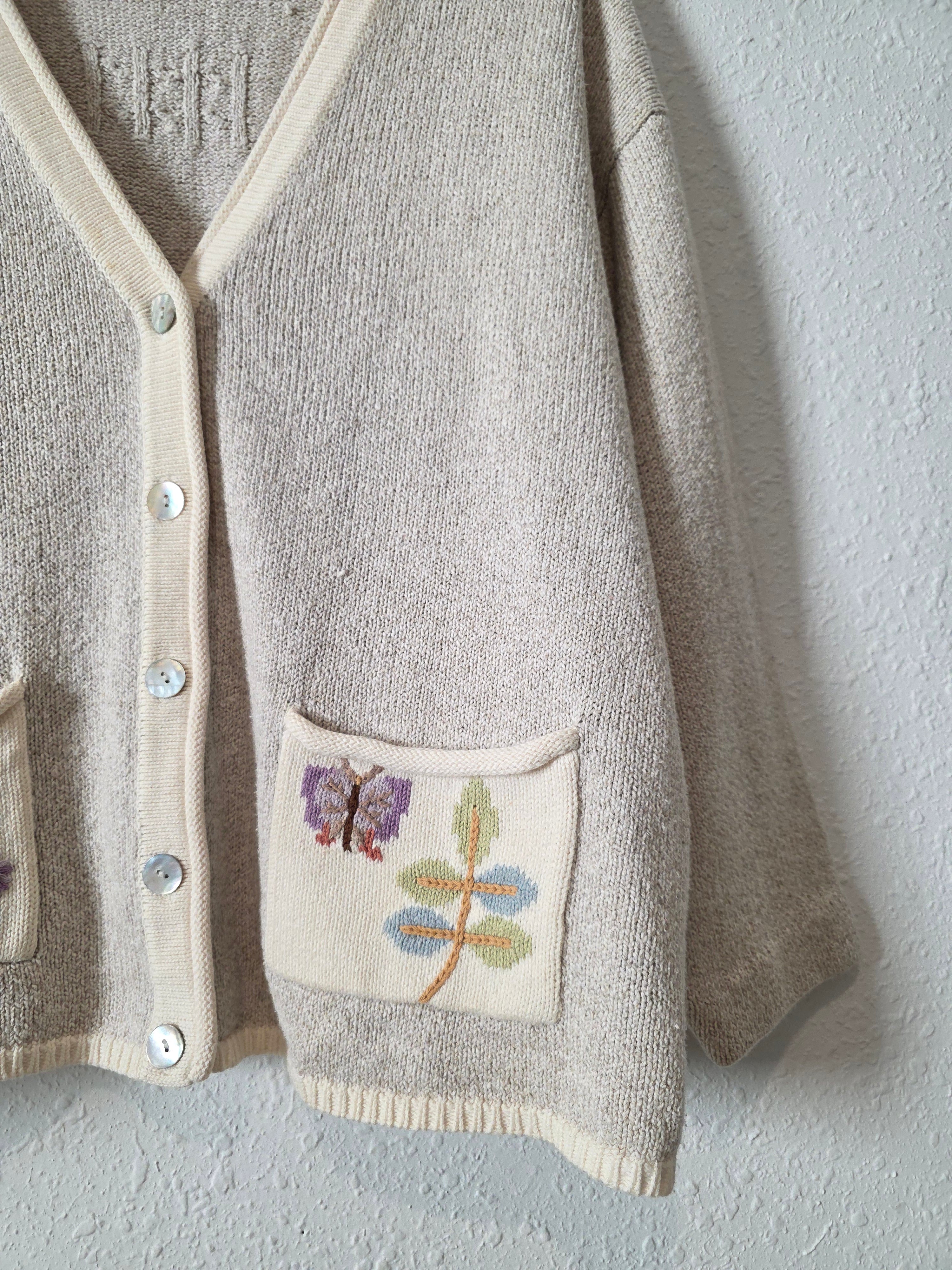 Vintage Linen Cotton Embroidered Sweater (XL)