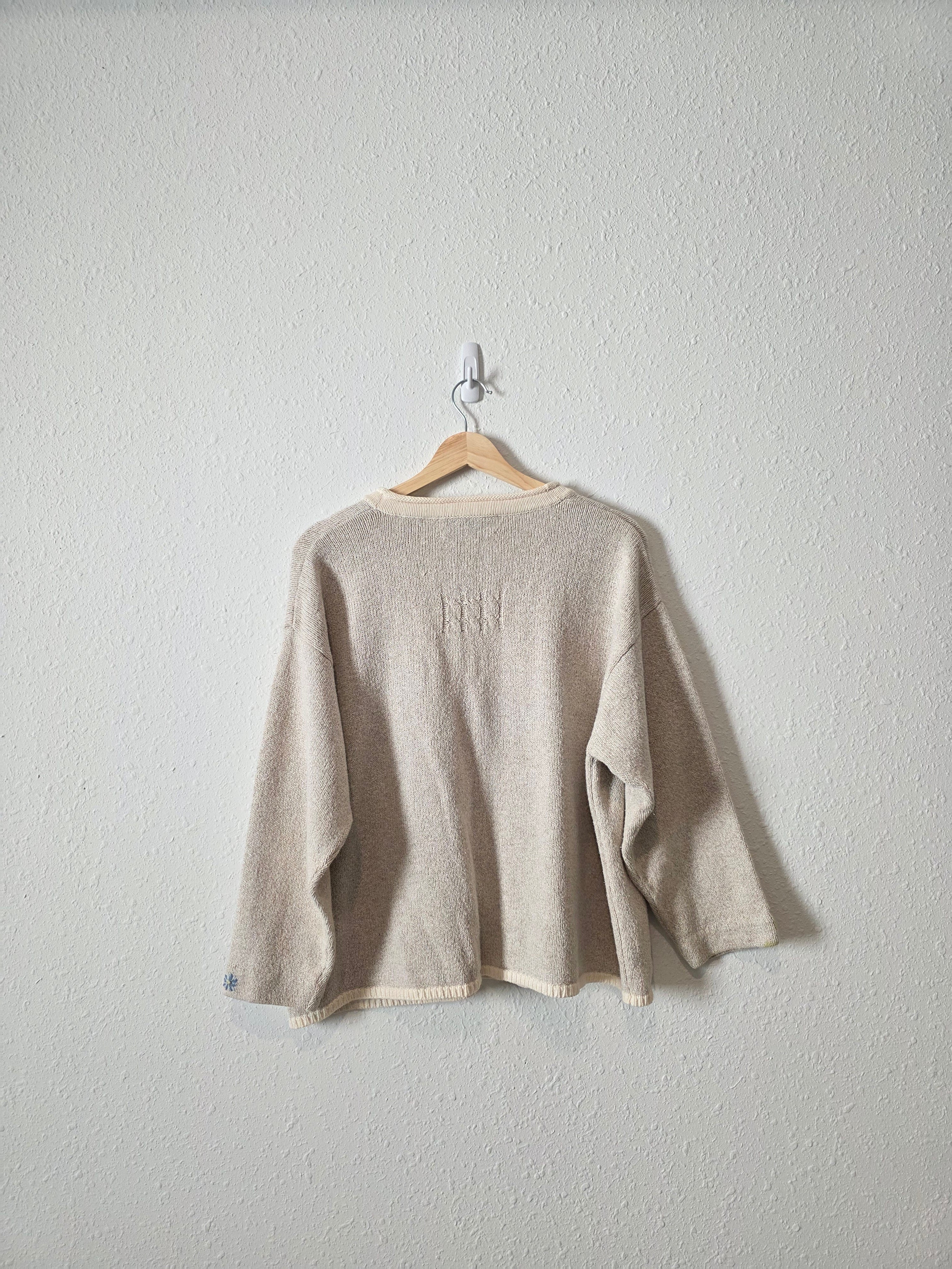 Vintage Linen Cotton Embroidered Sweater (XL)