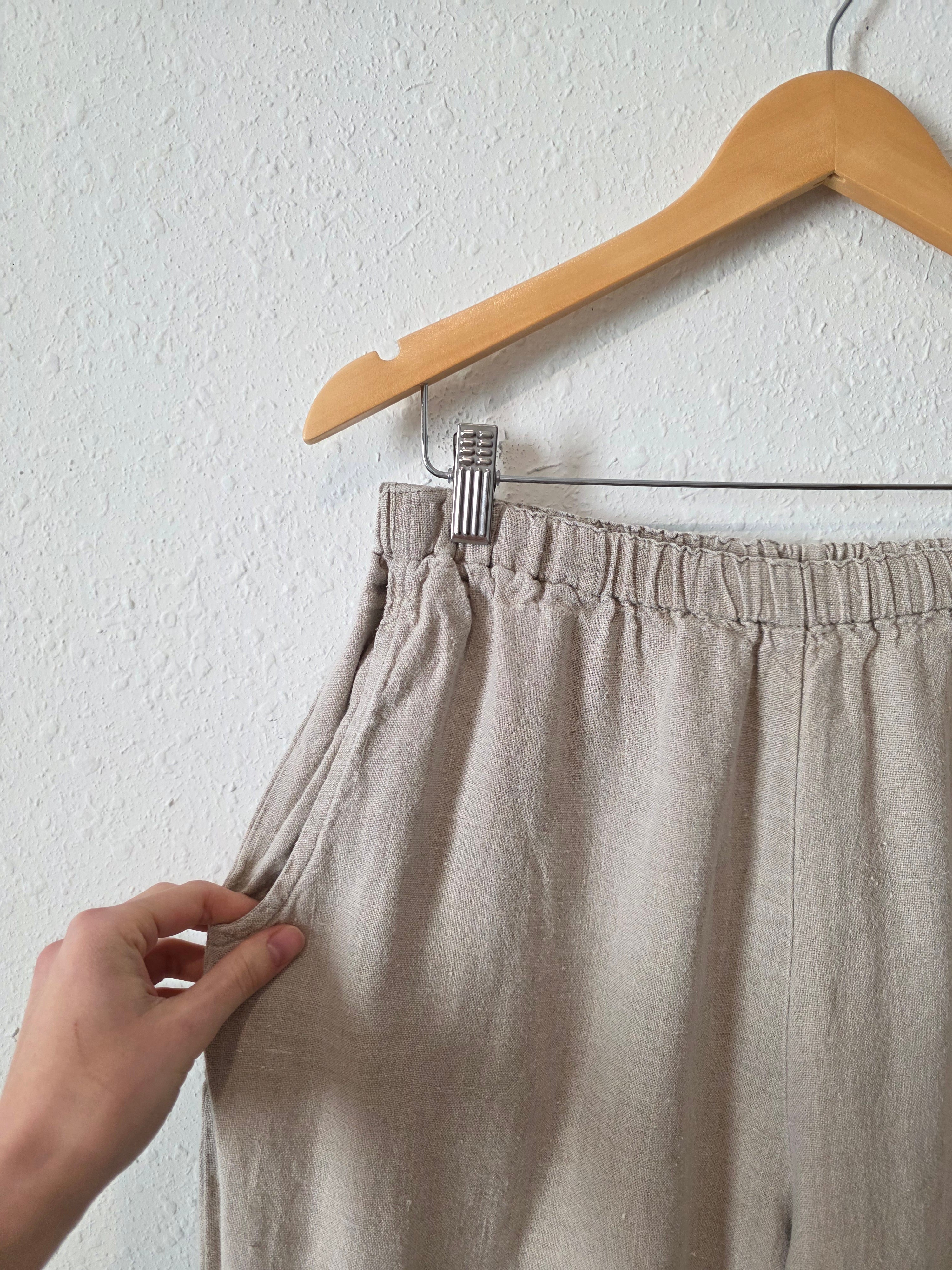 Flax Linen Wide Leg Pants (M)