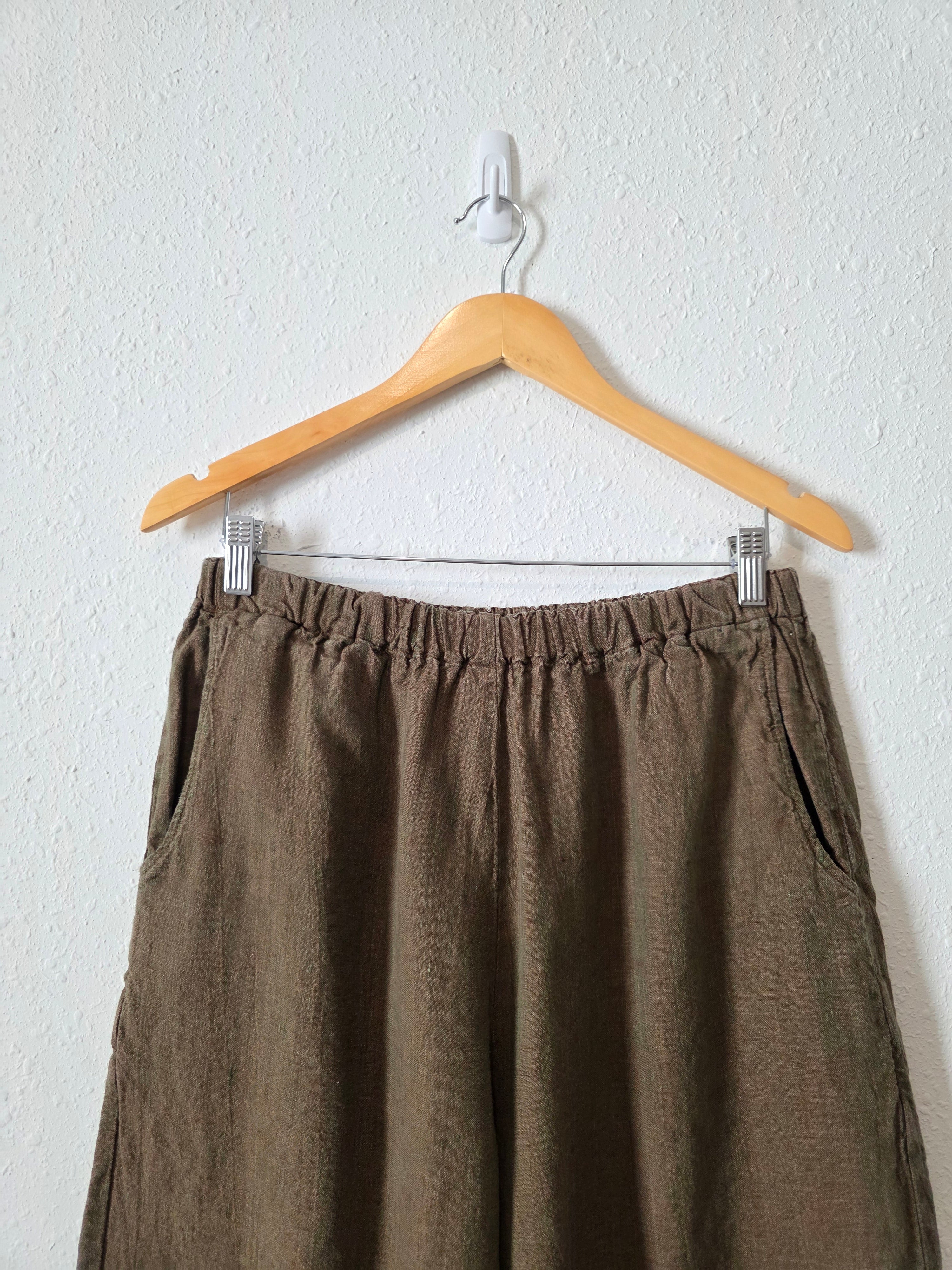 Flax Brown Wide Leg Linen Pants (M)