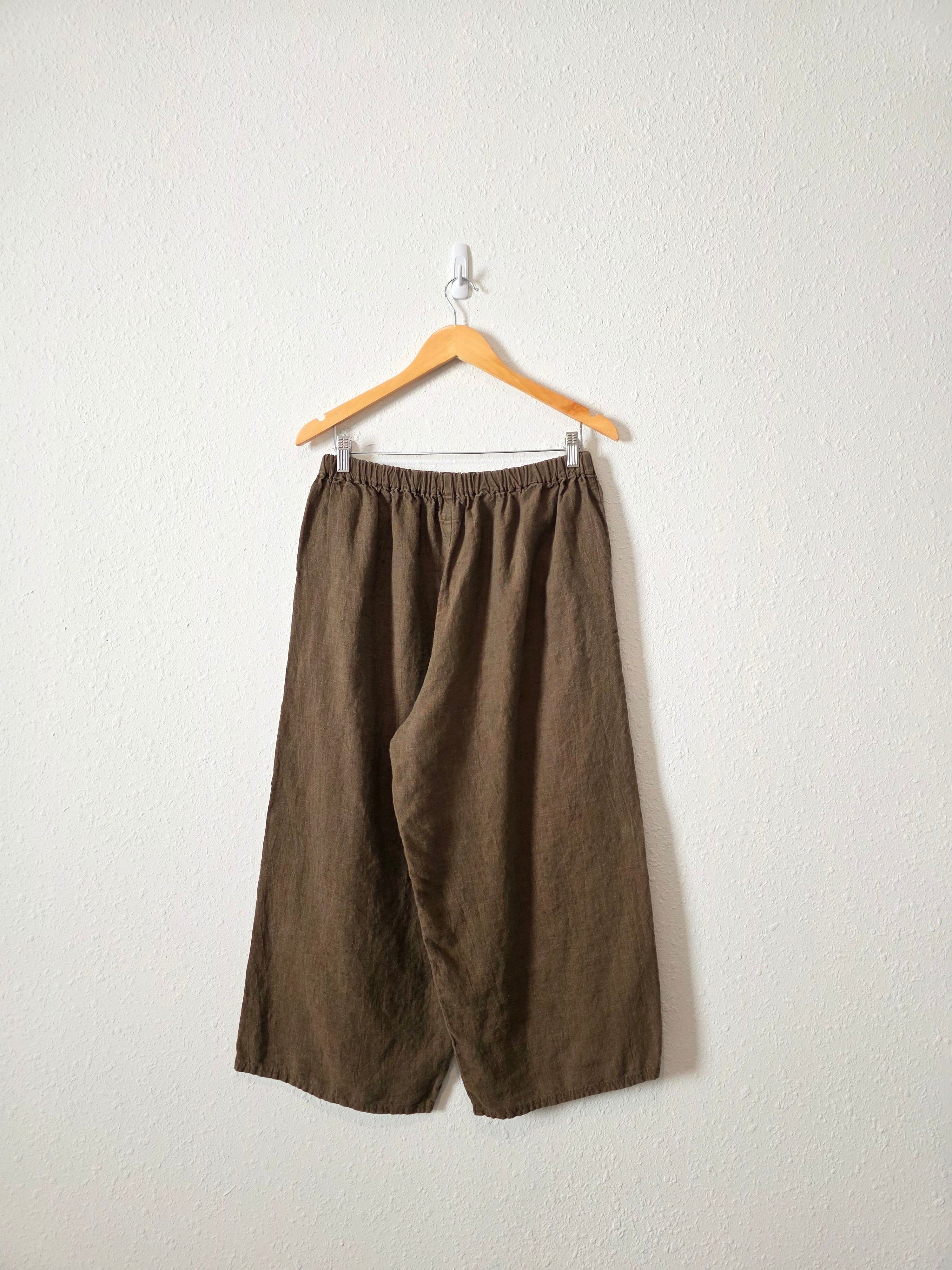 Flax Brown Wide Leg Linen Pants (M)