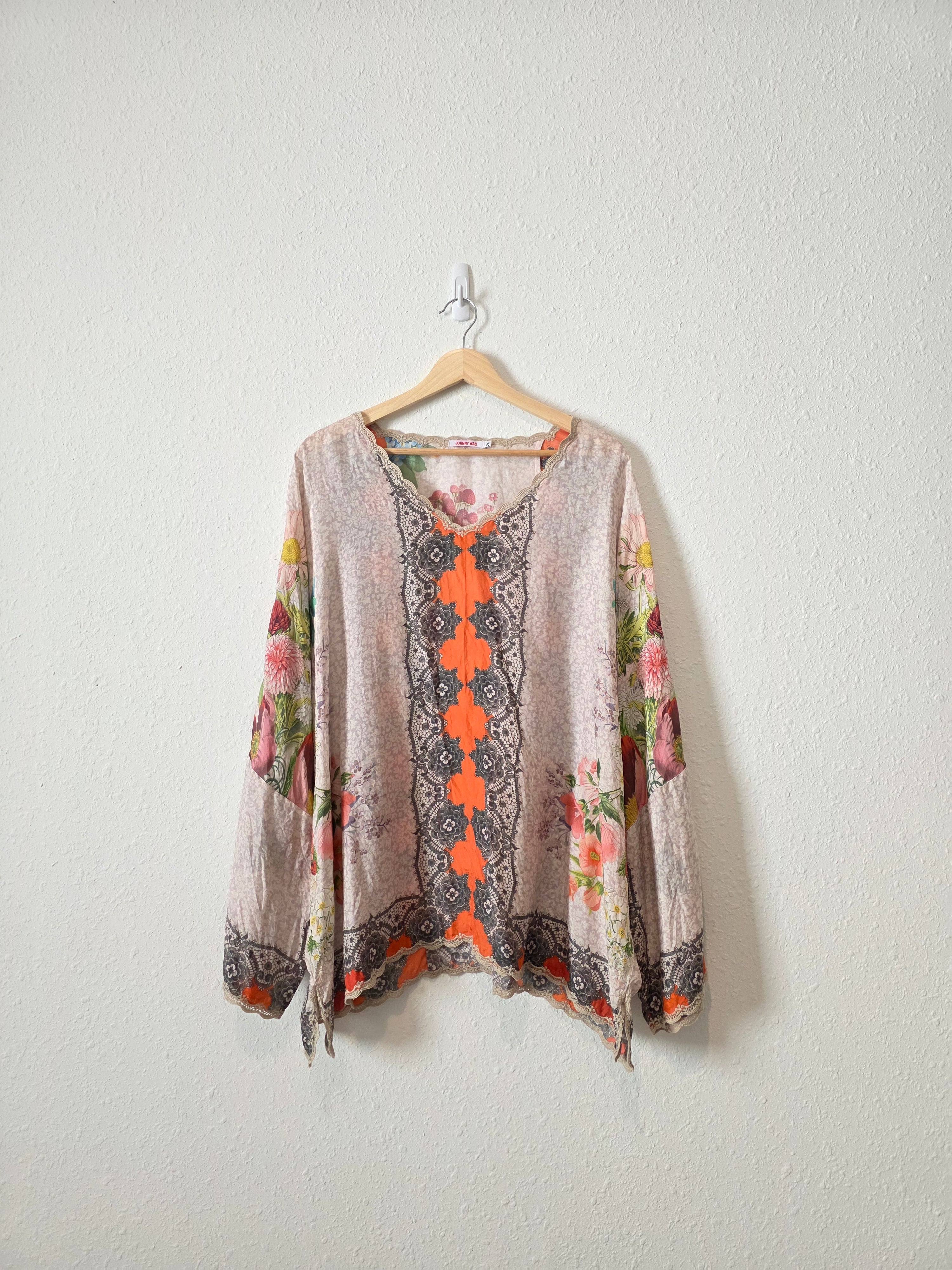 Johnny Was Floral Silk Blouse (2X)