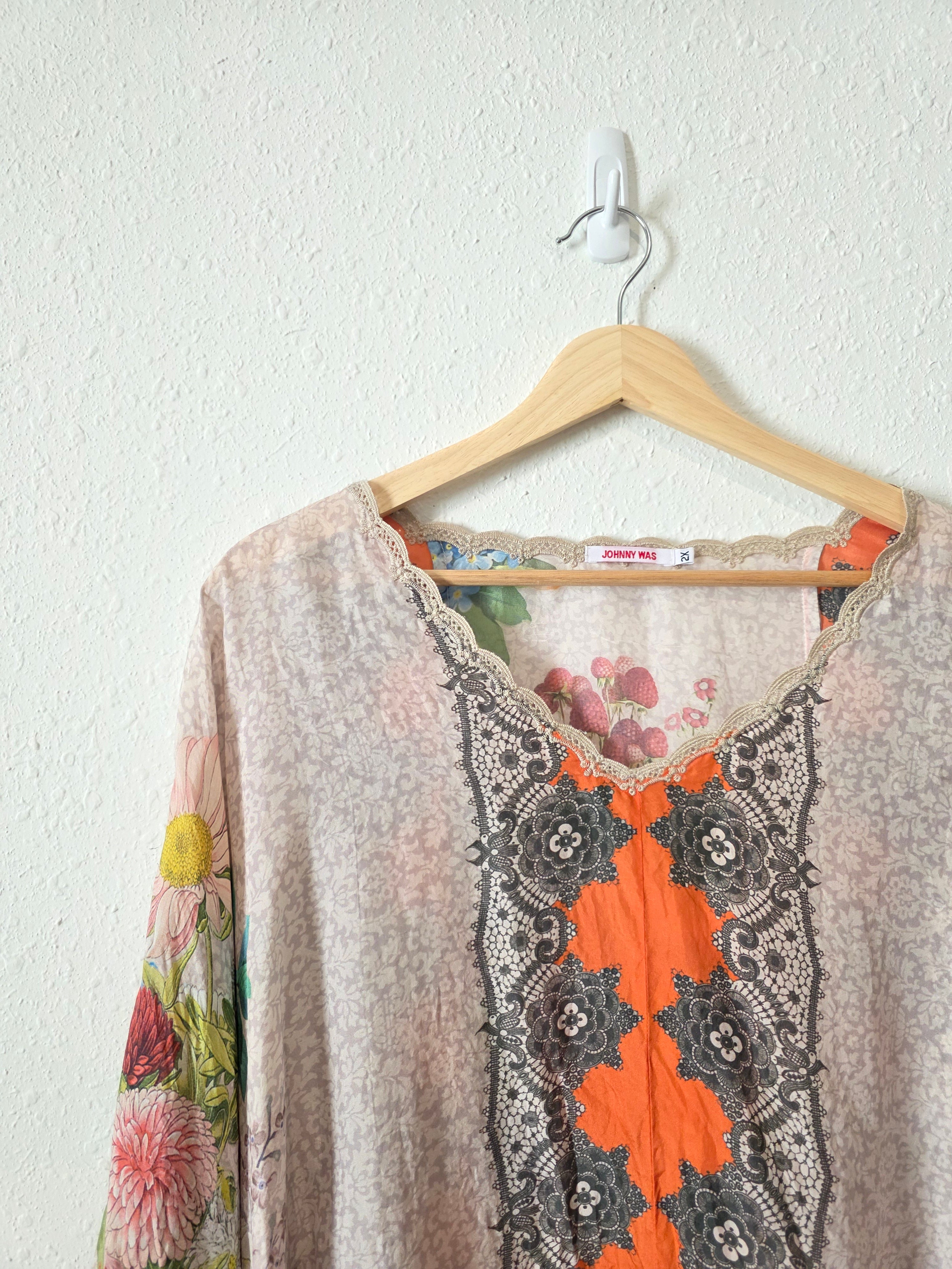 Johnny Was Floral Silk Blouse (2X)