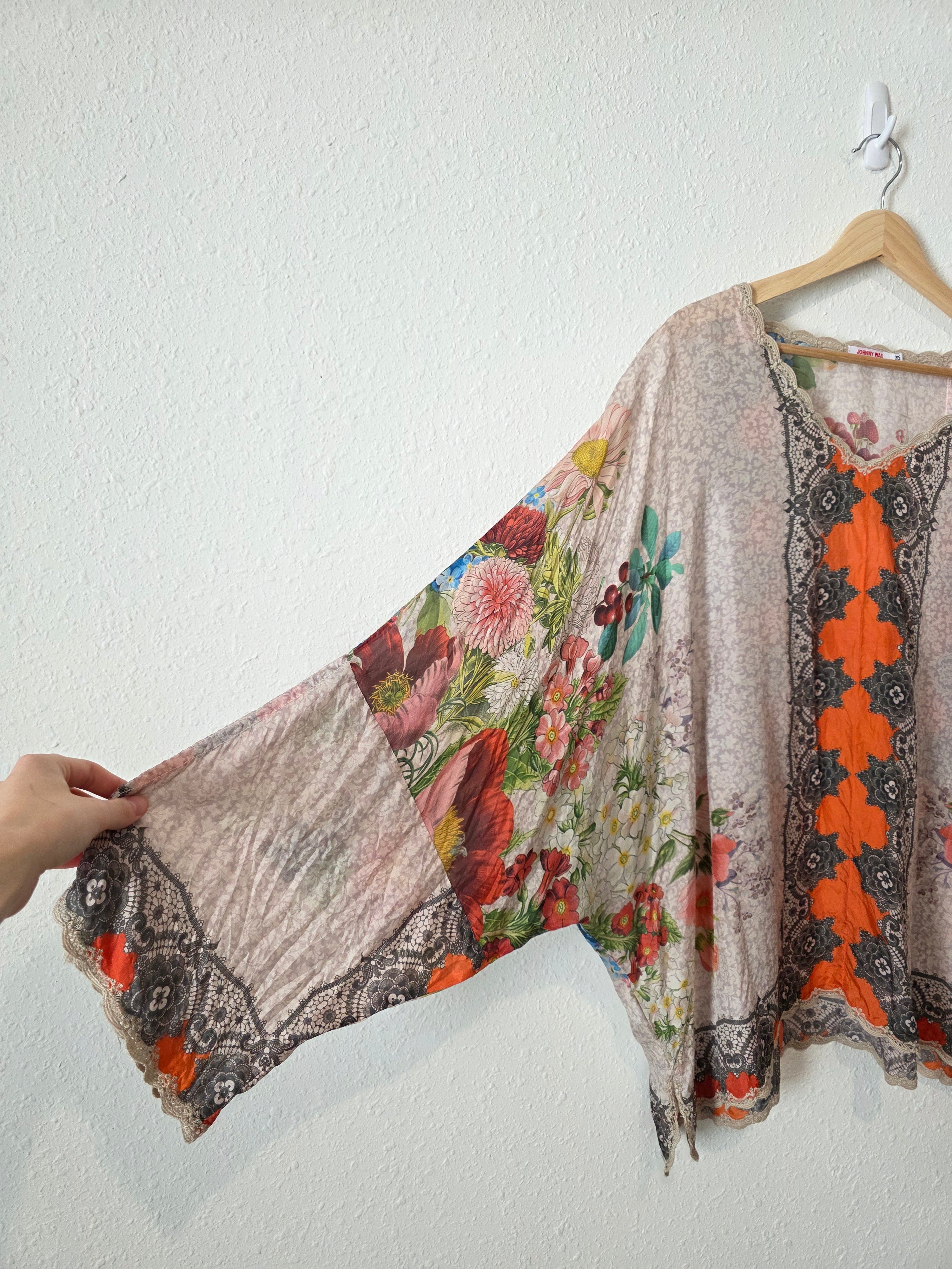 Johnny Was Floral Silk Blouse (2X)