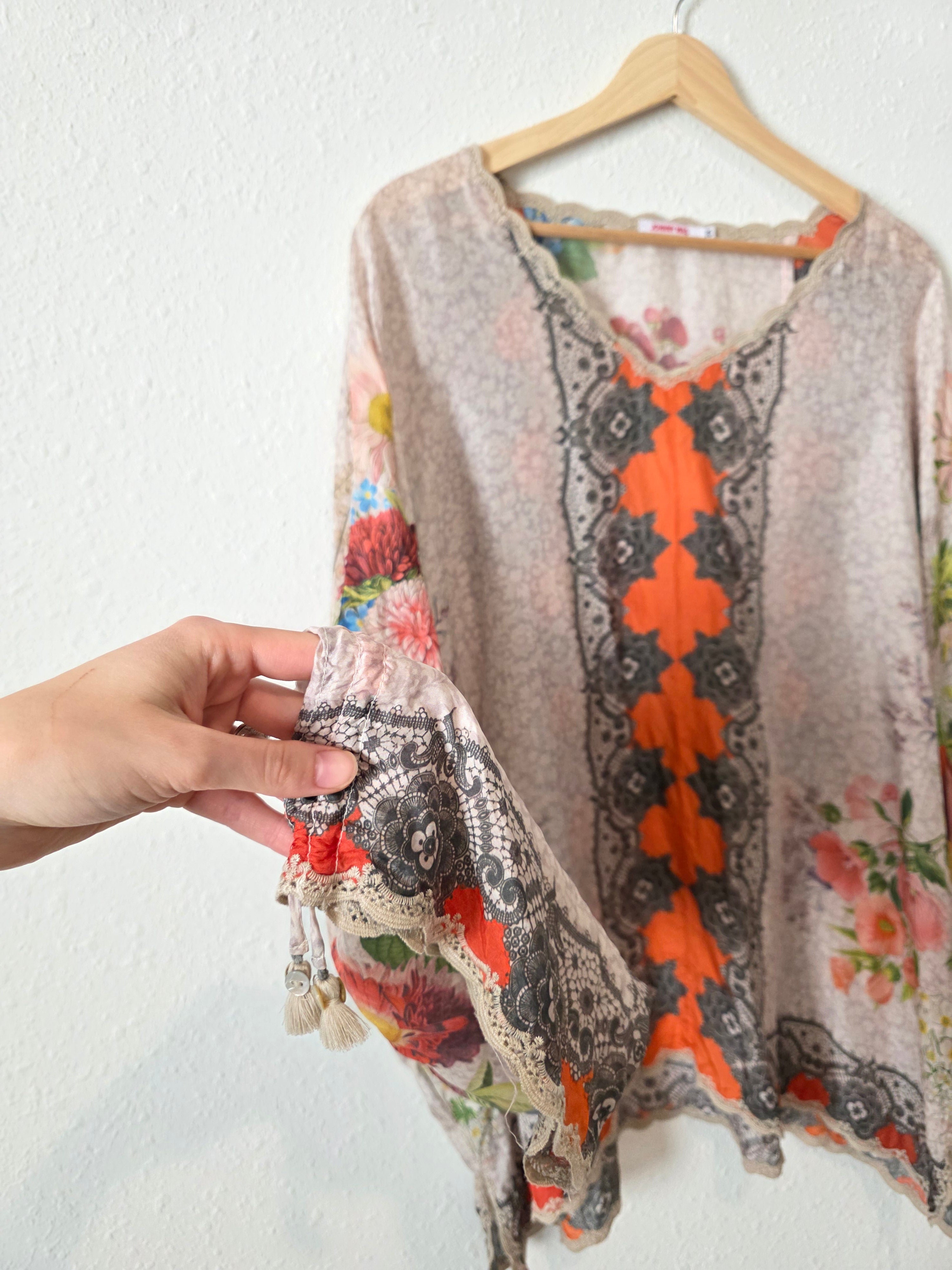 Johnny Was Floral Silk Blouse (2X)