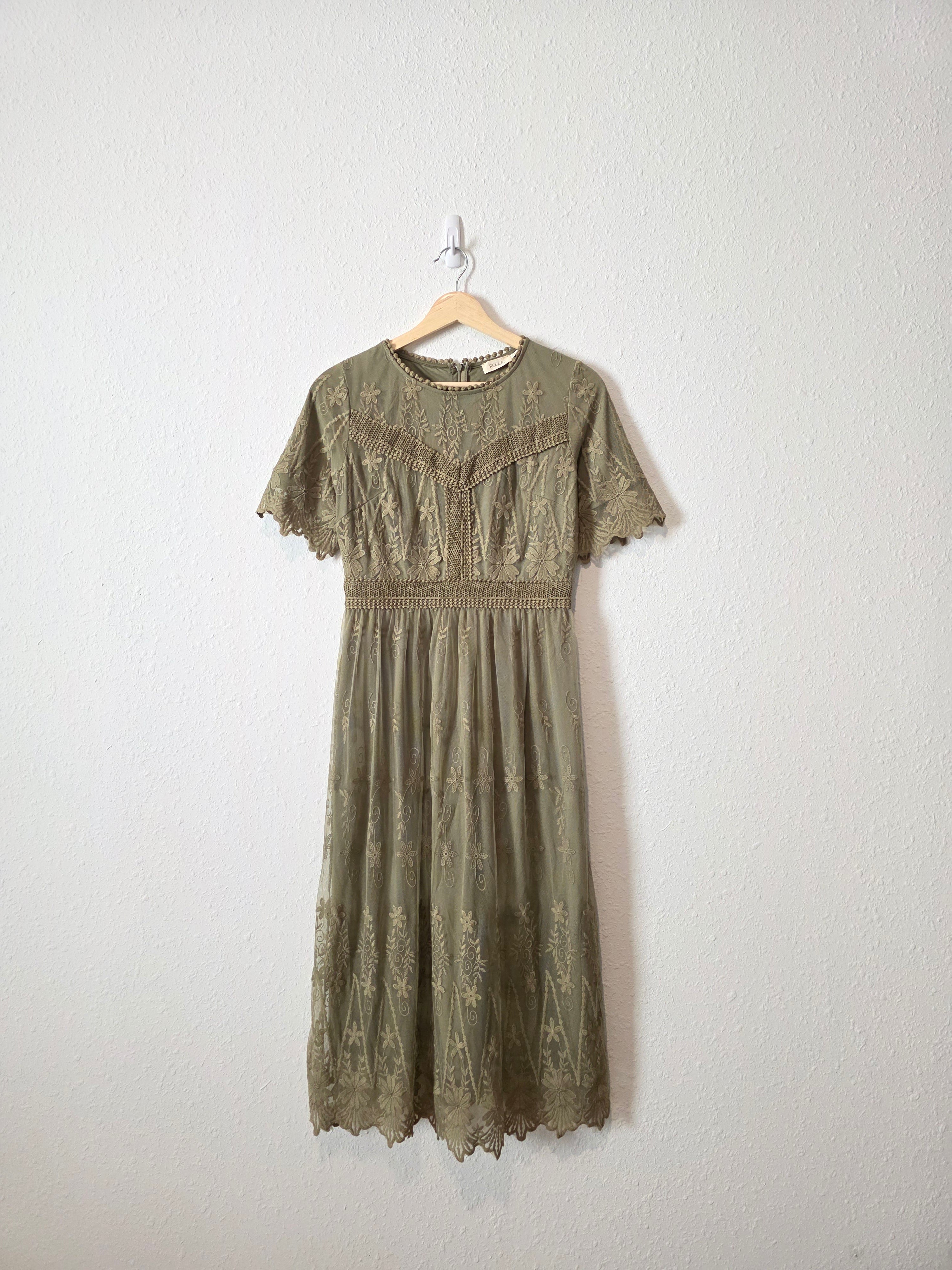 Roolee Green Floral Midi Dress (S)