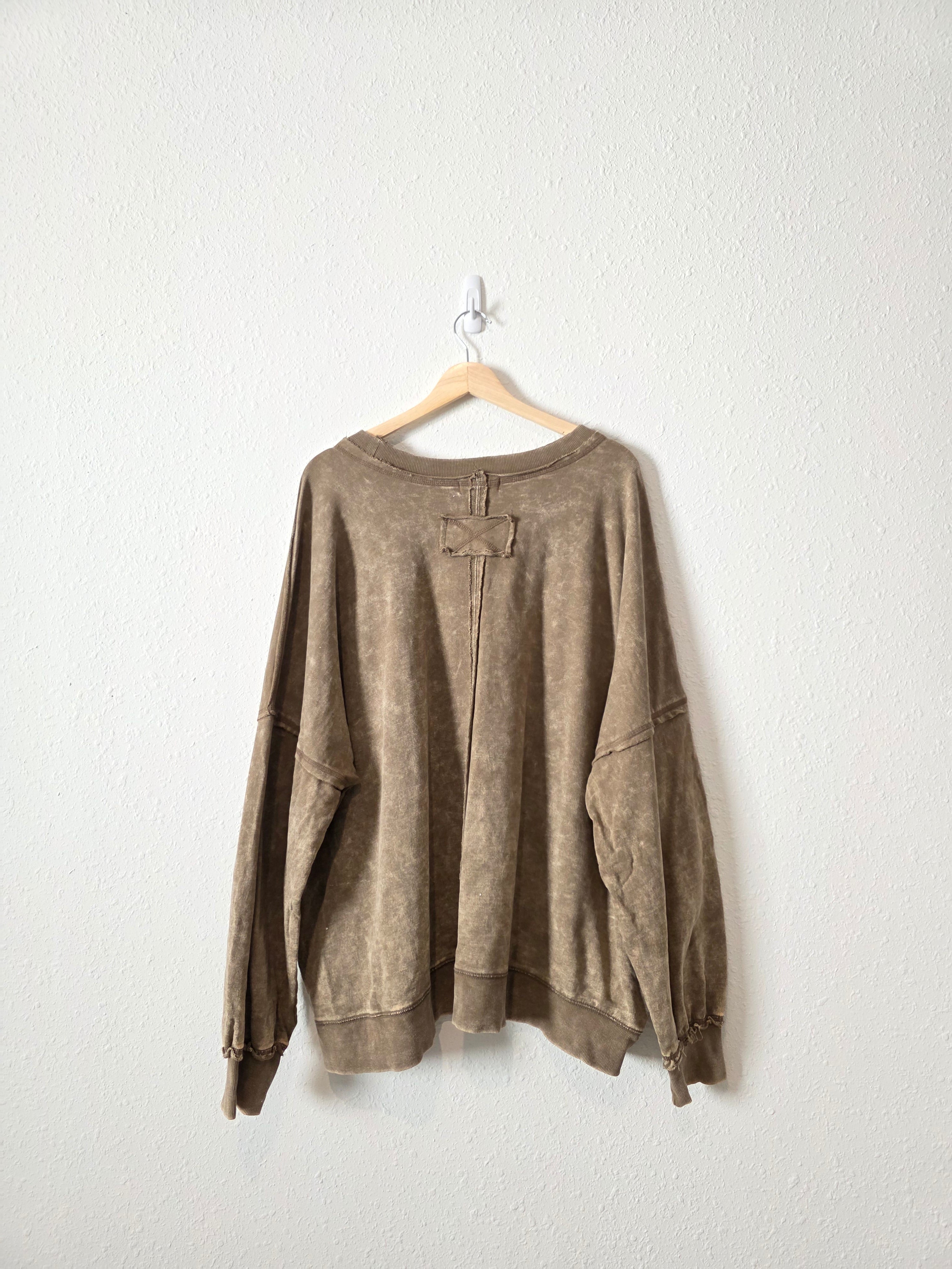 Zenana Brown Crew Sweatshirt (3X)