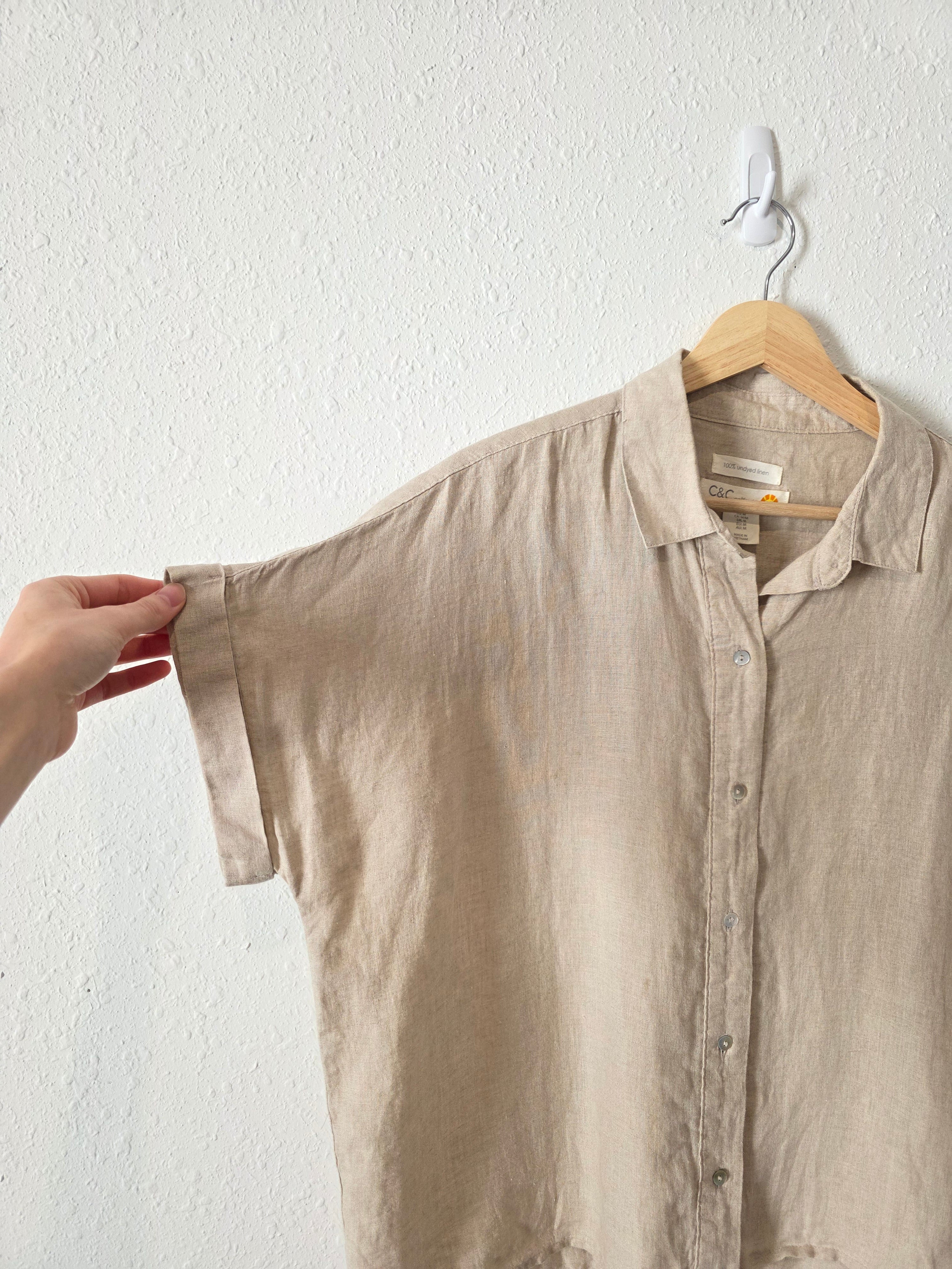 Linen Button Up Boxy Shirt (M)