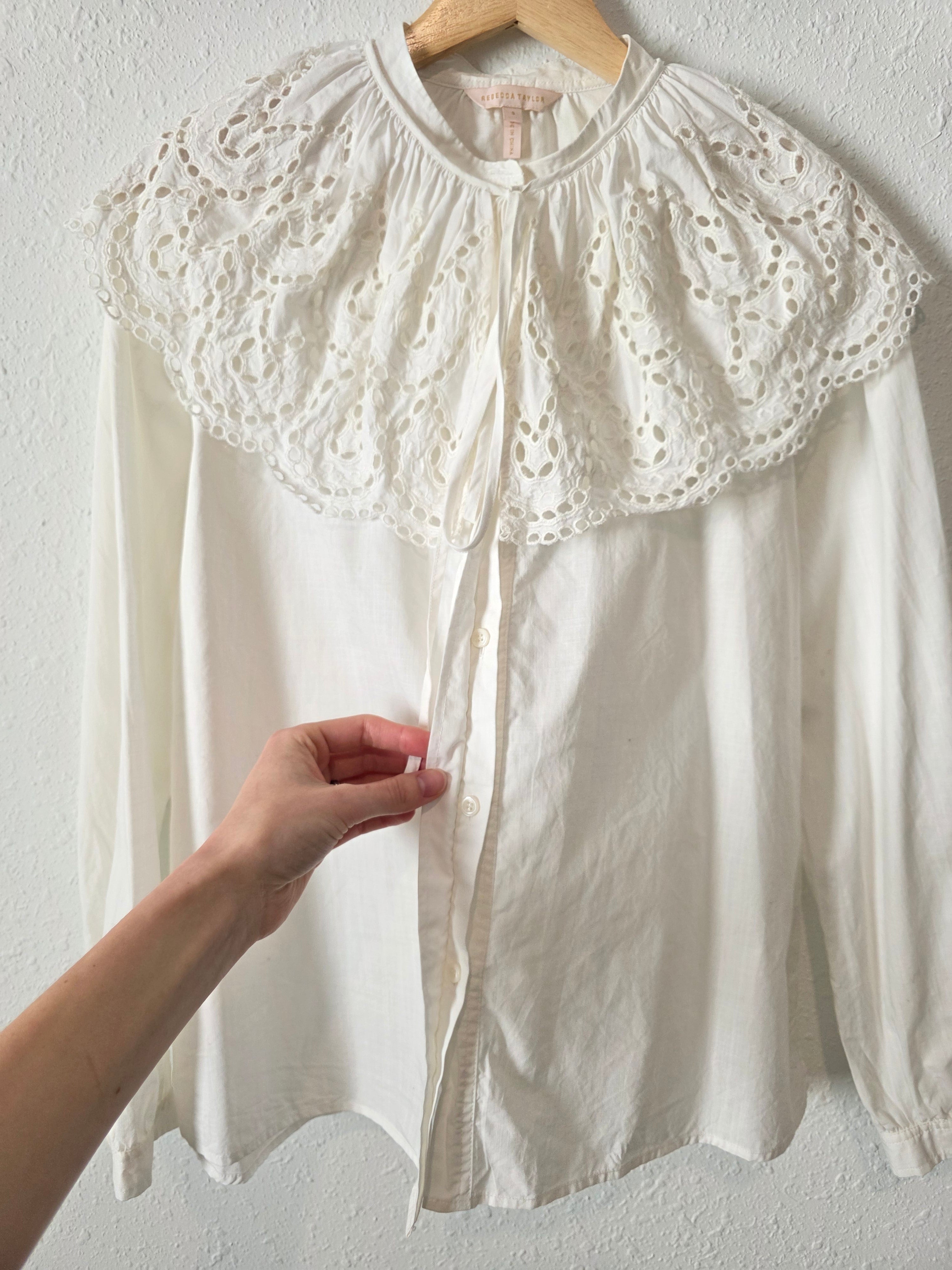 Rebecca Taylor Eyelet Collared Top (S)