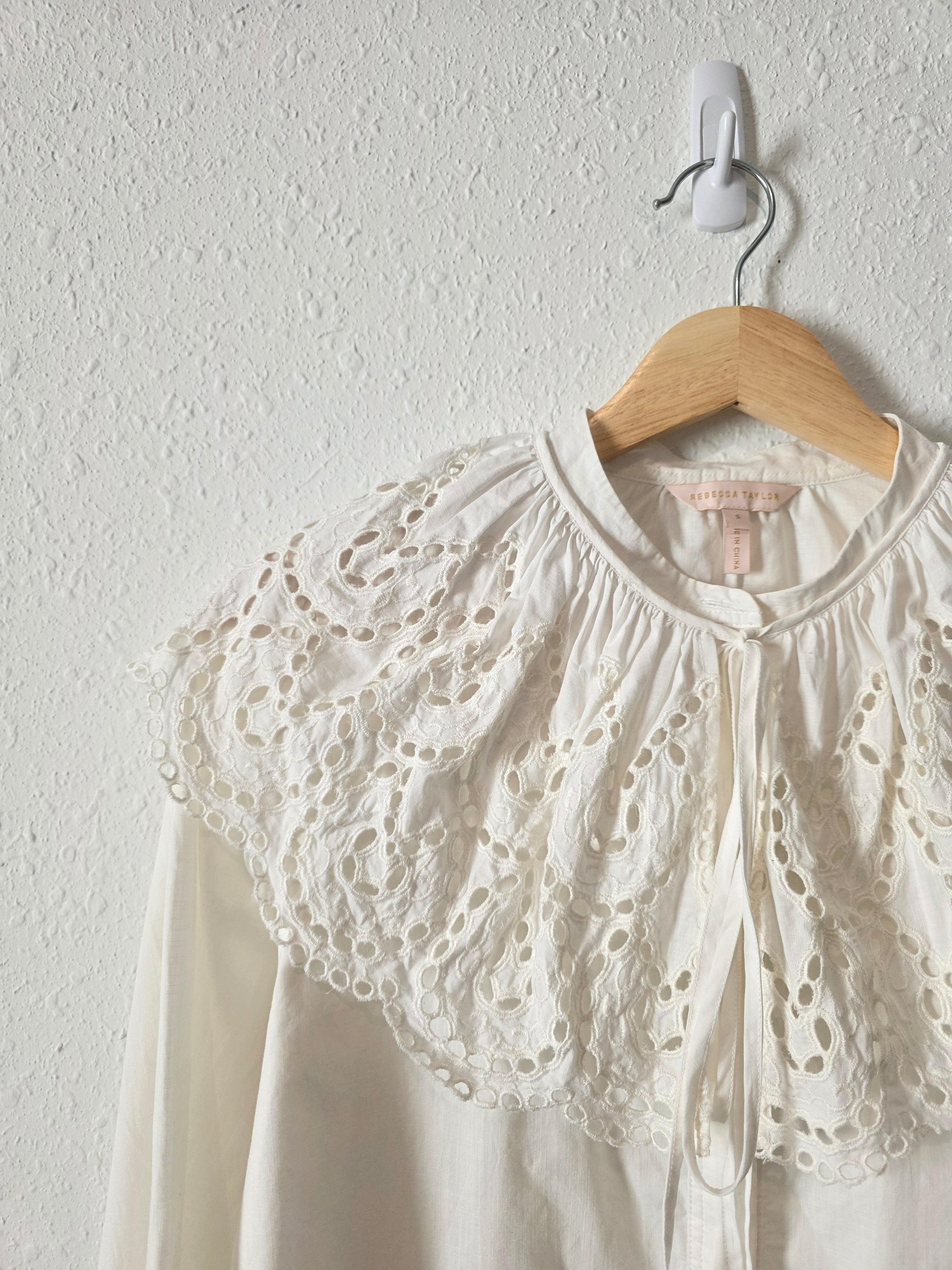 Rebecca Taylor Eyelet Collared Top (S)