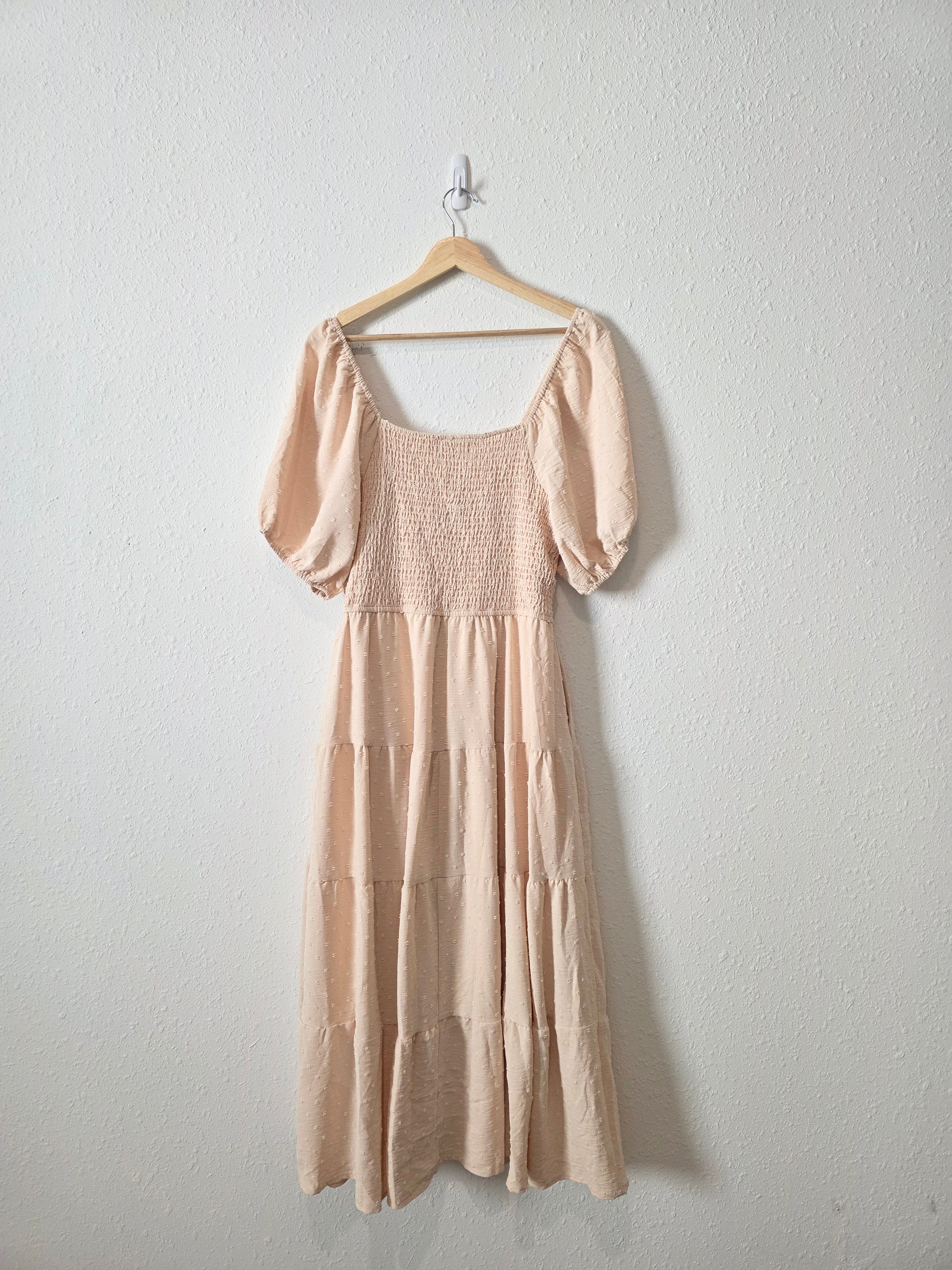 Smocked Puff Sleeve Midi Dress (L)