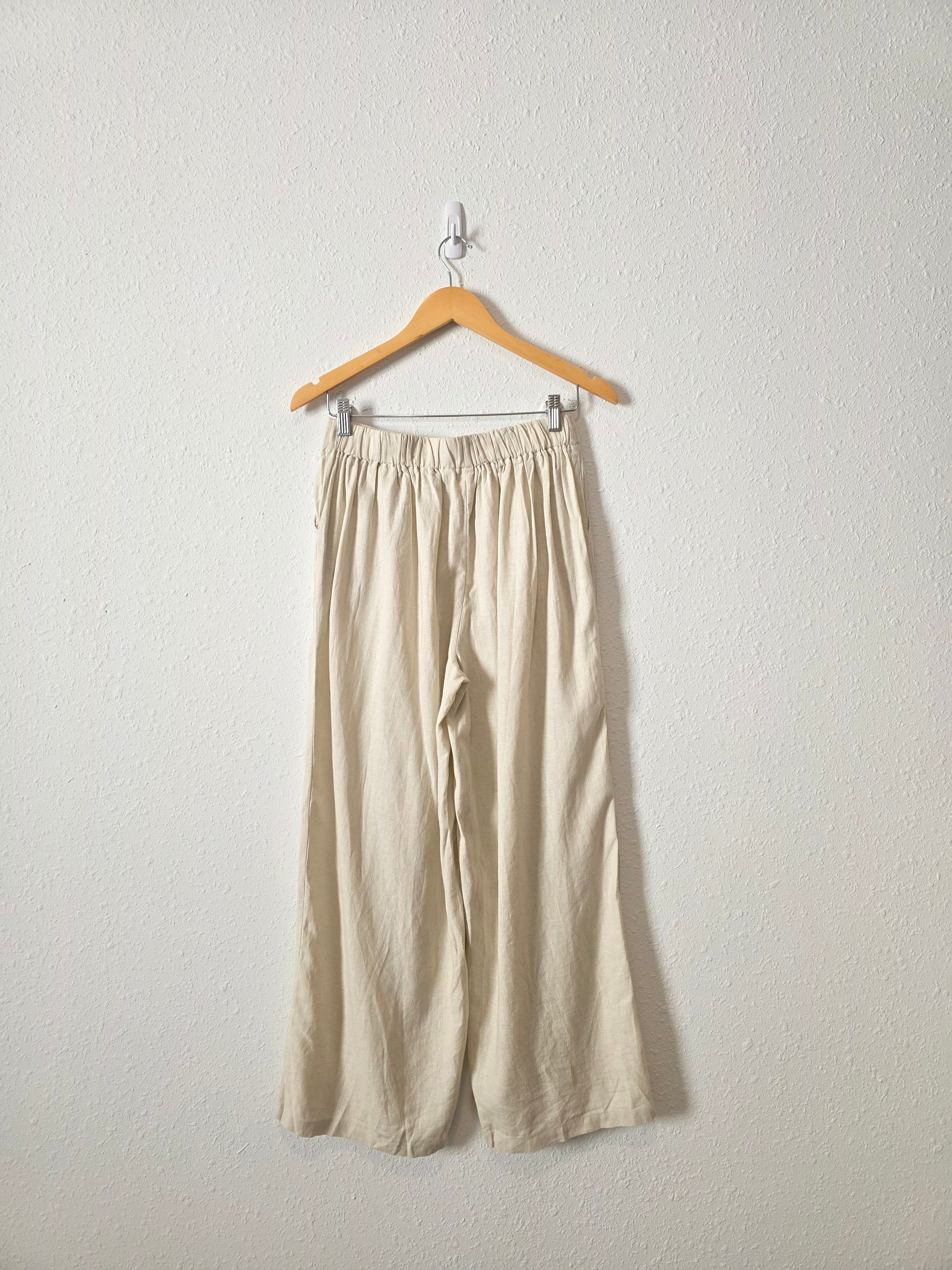 Linen Blend Wide Leg Pants (M)