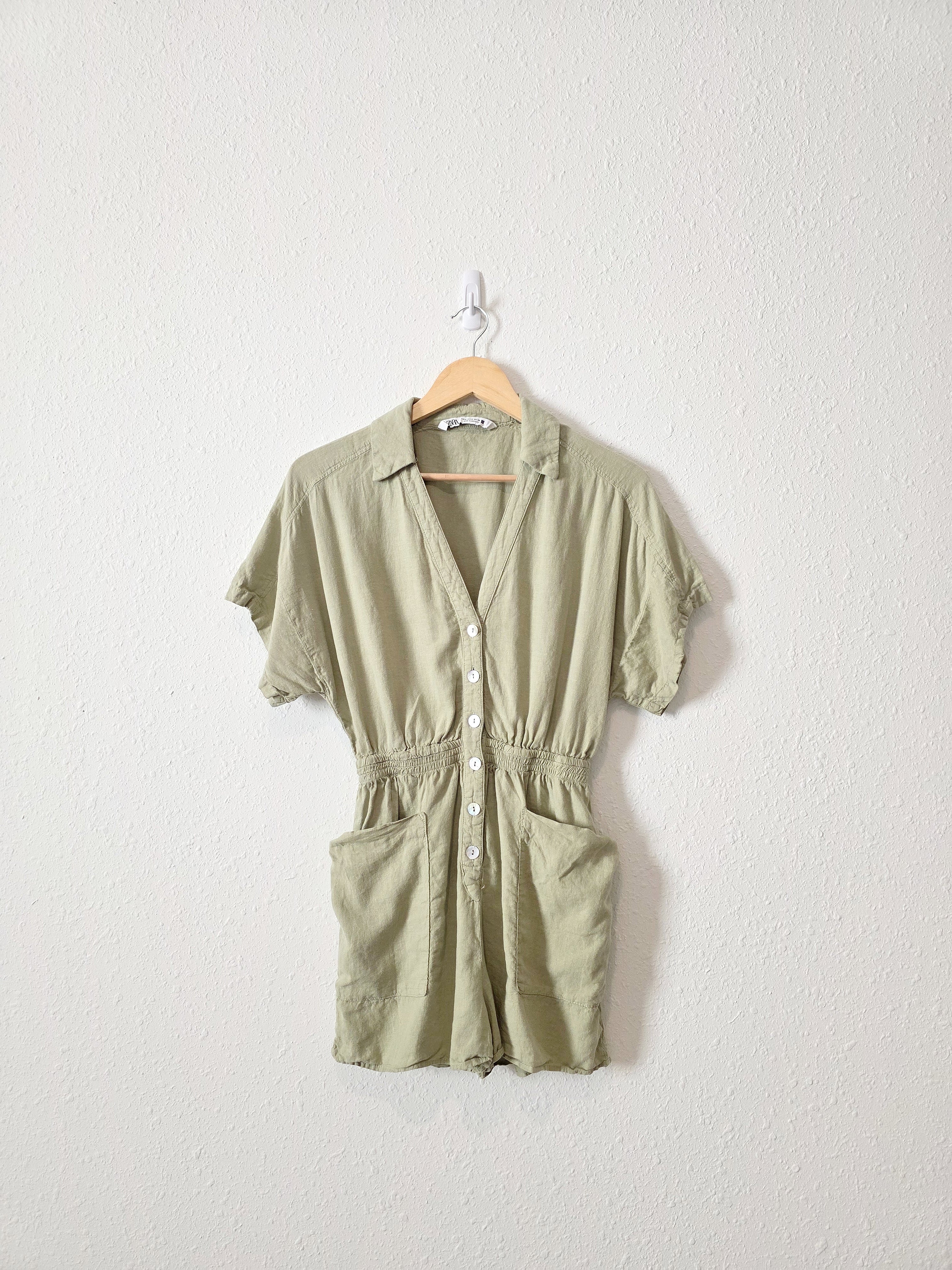 Zara Sage Linen Blend Romper (S)