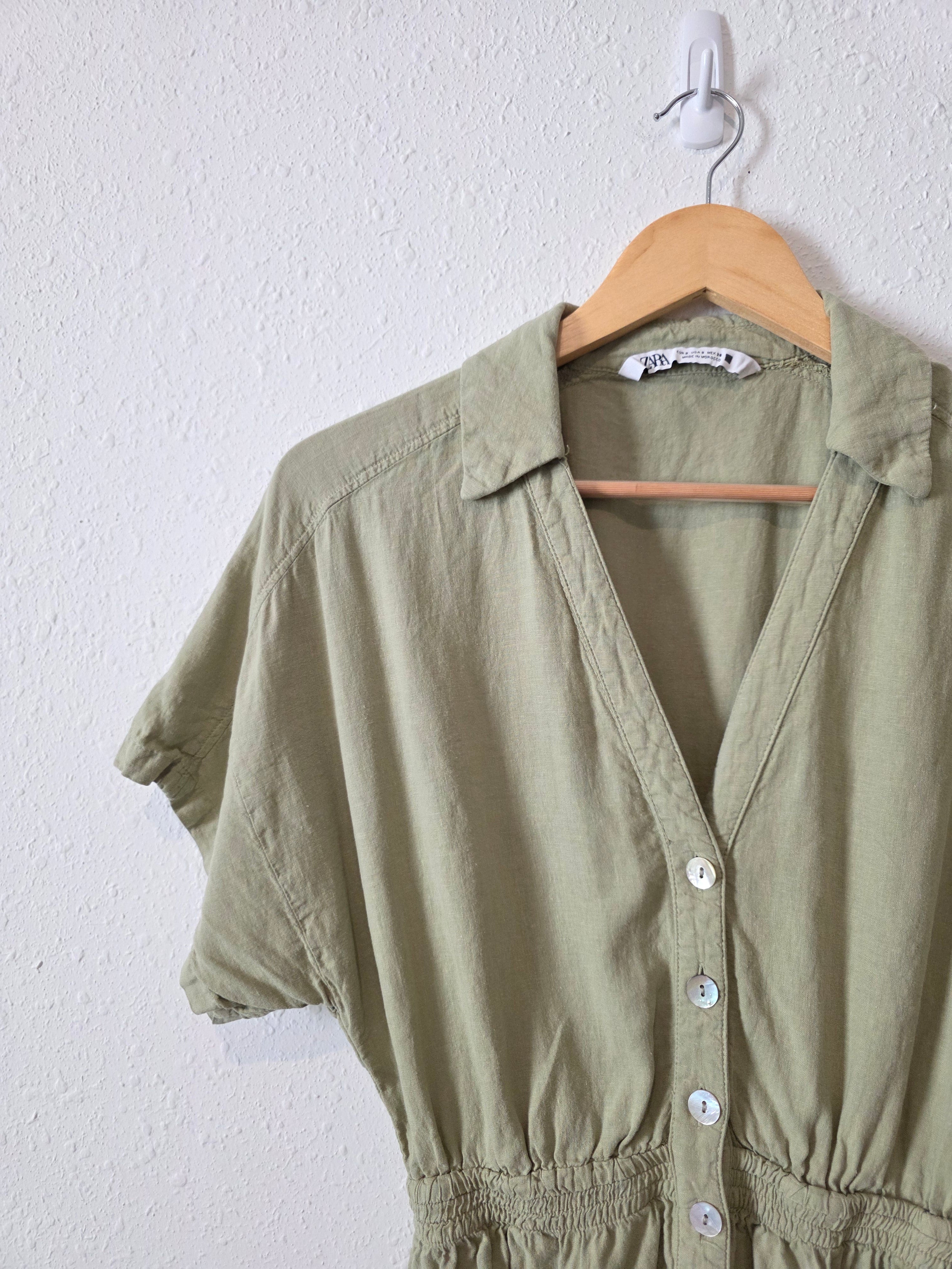 Zara Sage Linen Blend Romper (S)