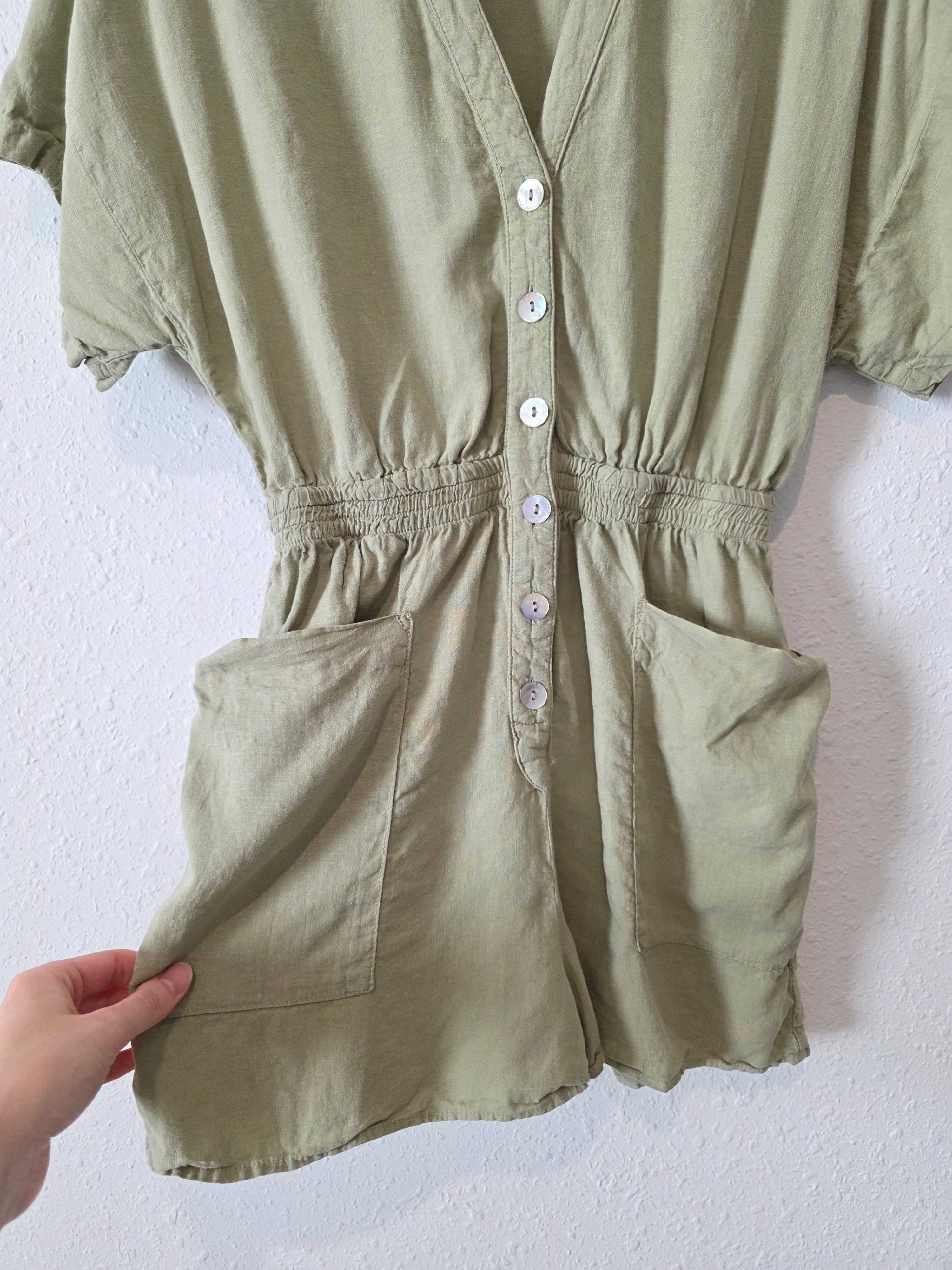 Zara Sage Linen Blend Romper (S)