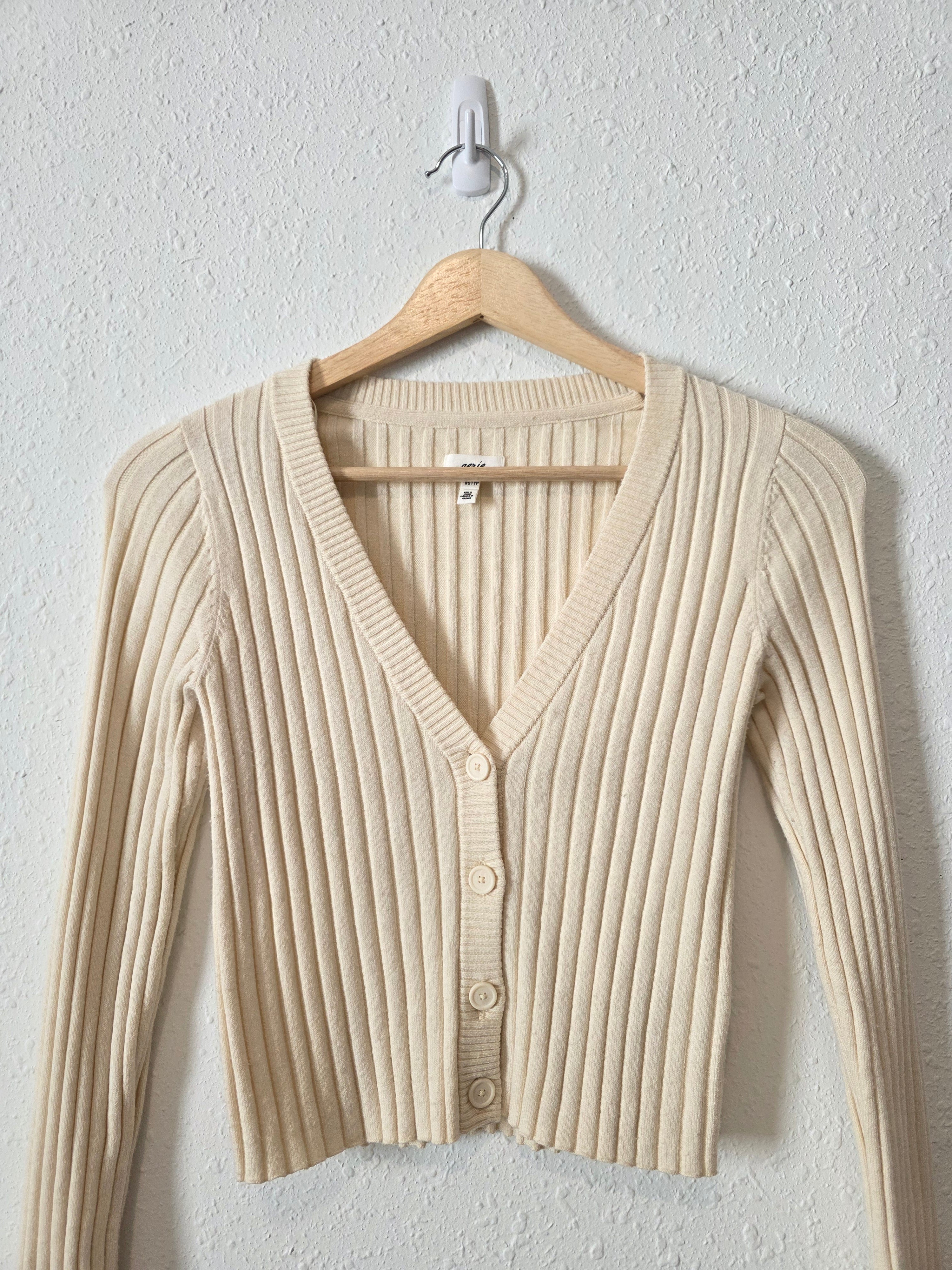 Aerie Cream Ribbed Cardigan (XS)