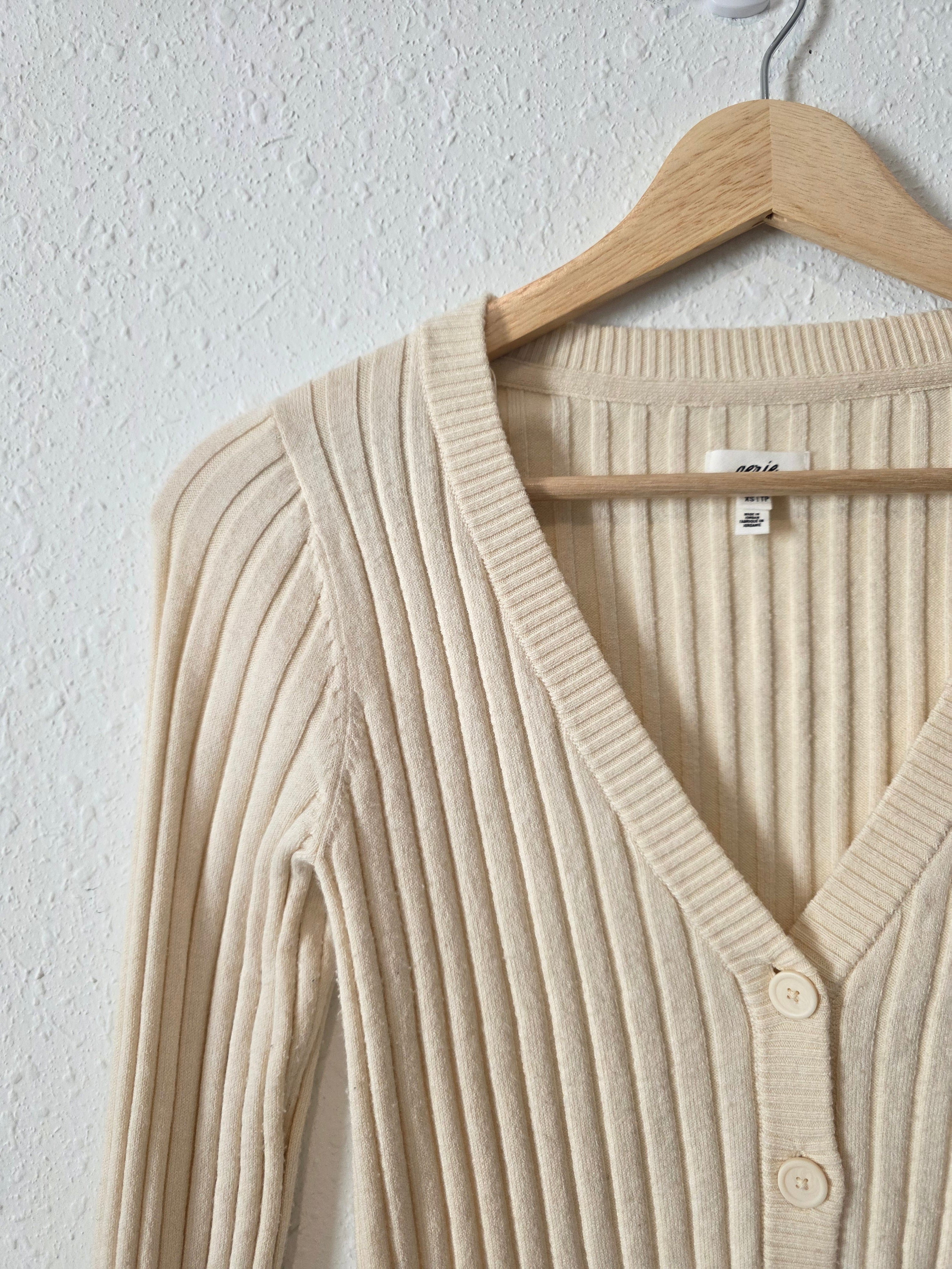 Aerie Cream Ribbed Cardigan (XS)