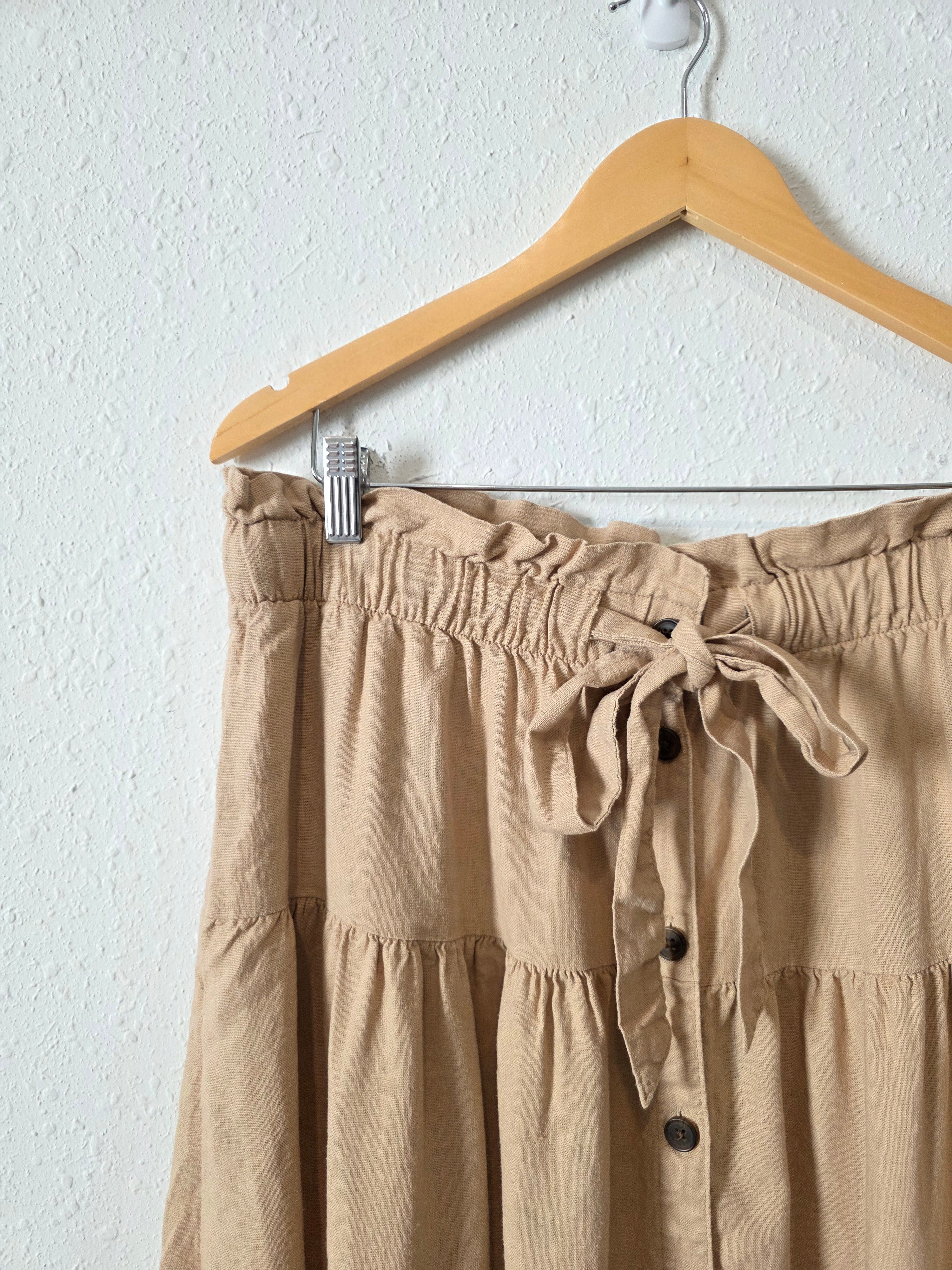 Linen Blend Midi Skirt (L)