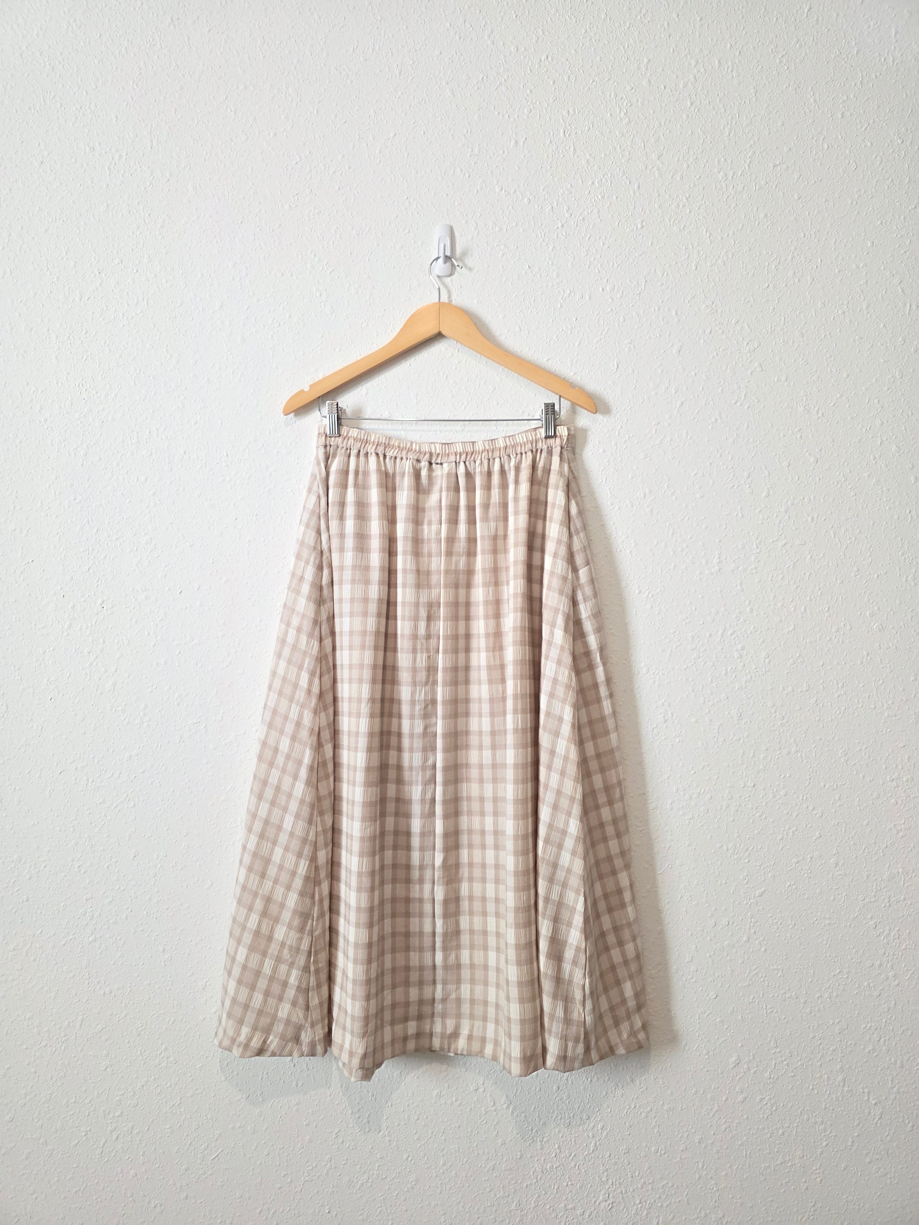Vintage Neutral Gingham Midi Skirt (12)