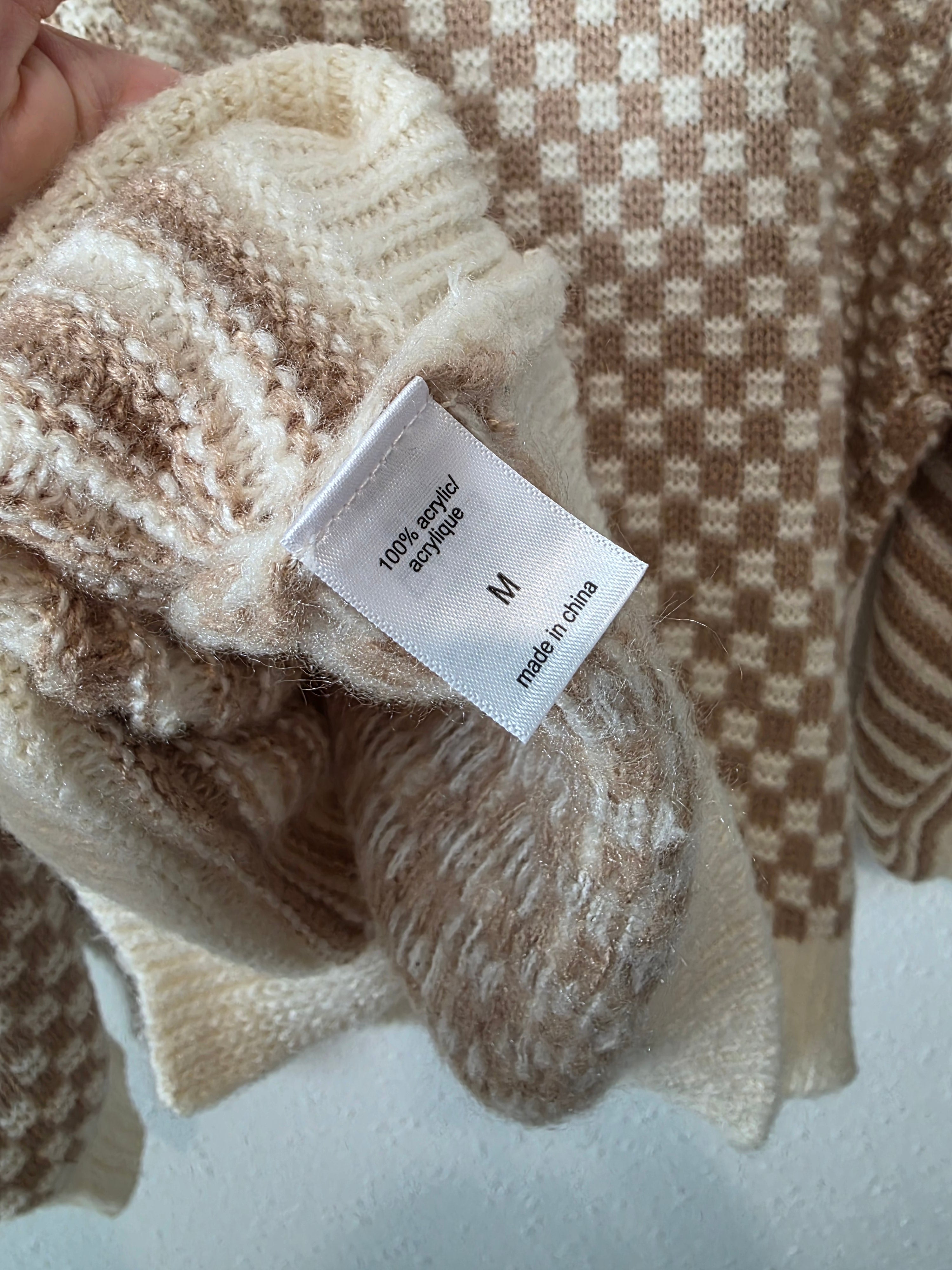 Neutral Checkered Striped Cardigan (M)