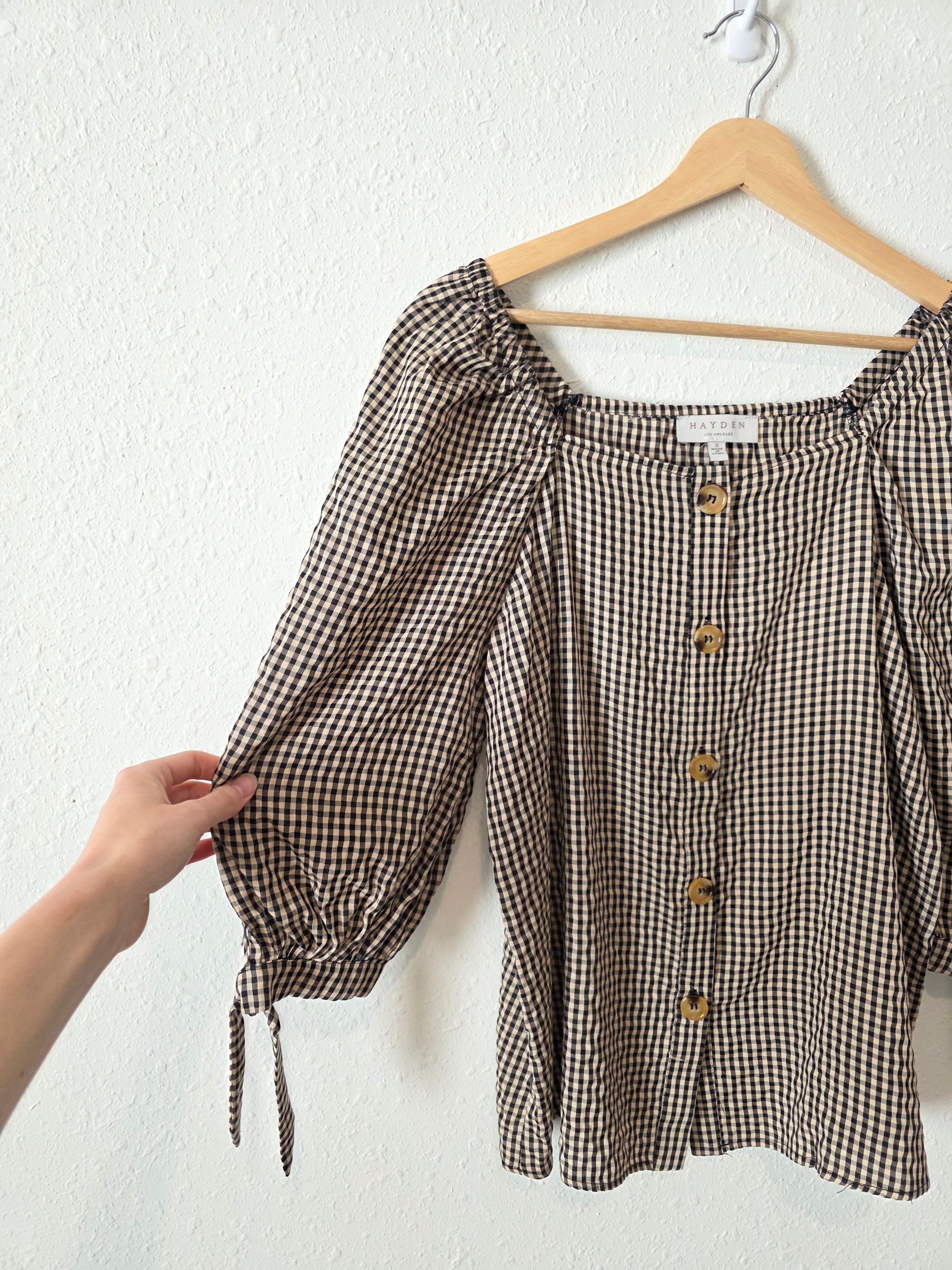 Hayden Gingham Puff Sleeve Blouse (S)