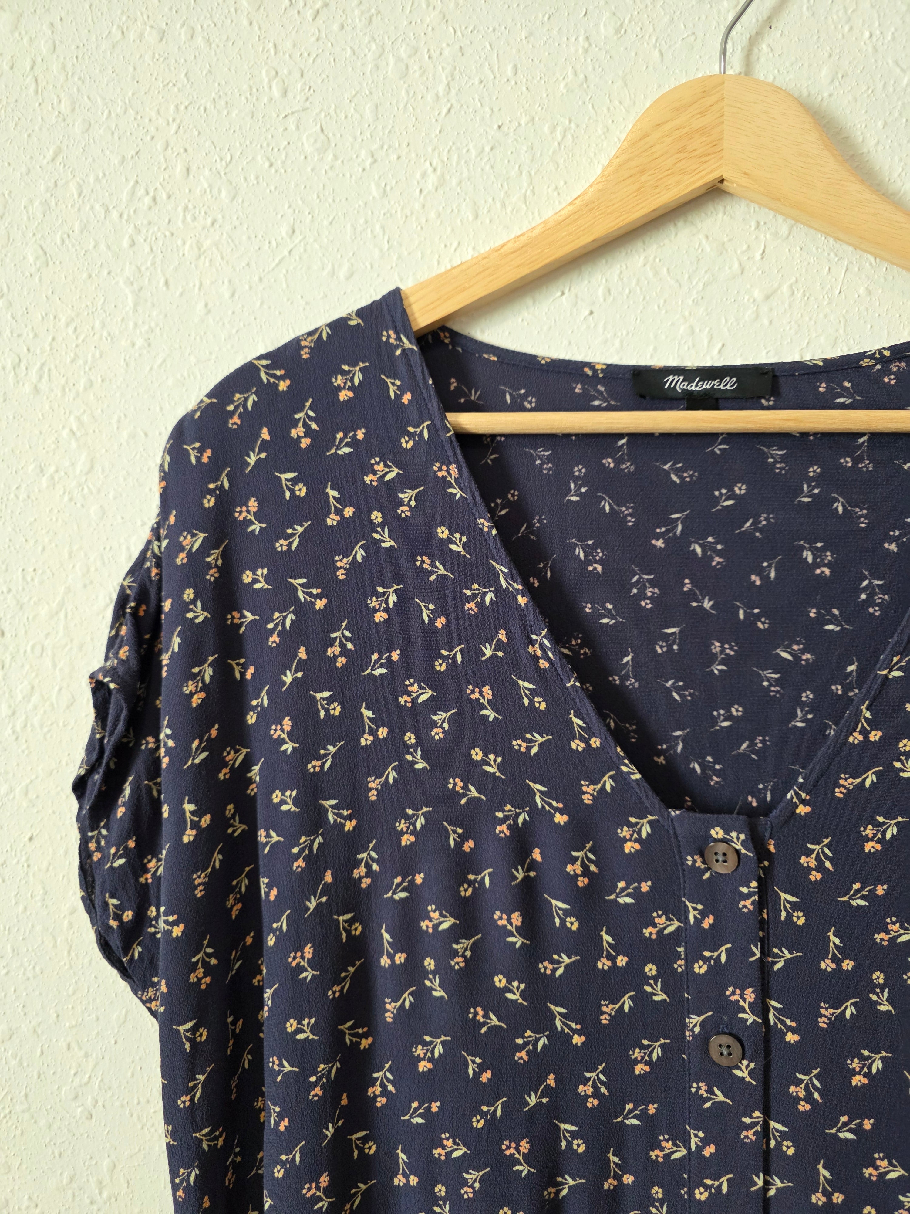 Madewell Navy Floral Midi Dress (L)
