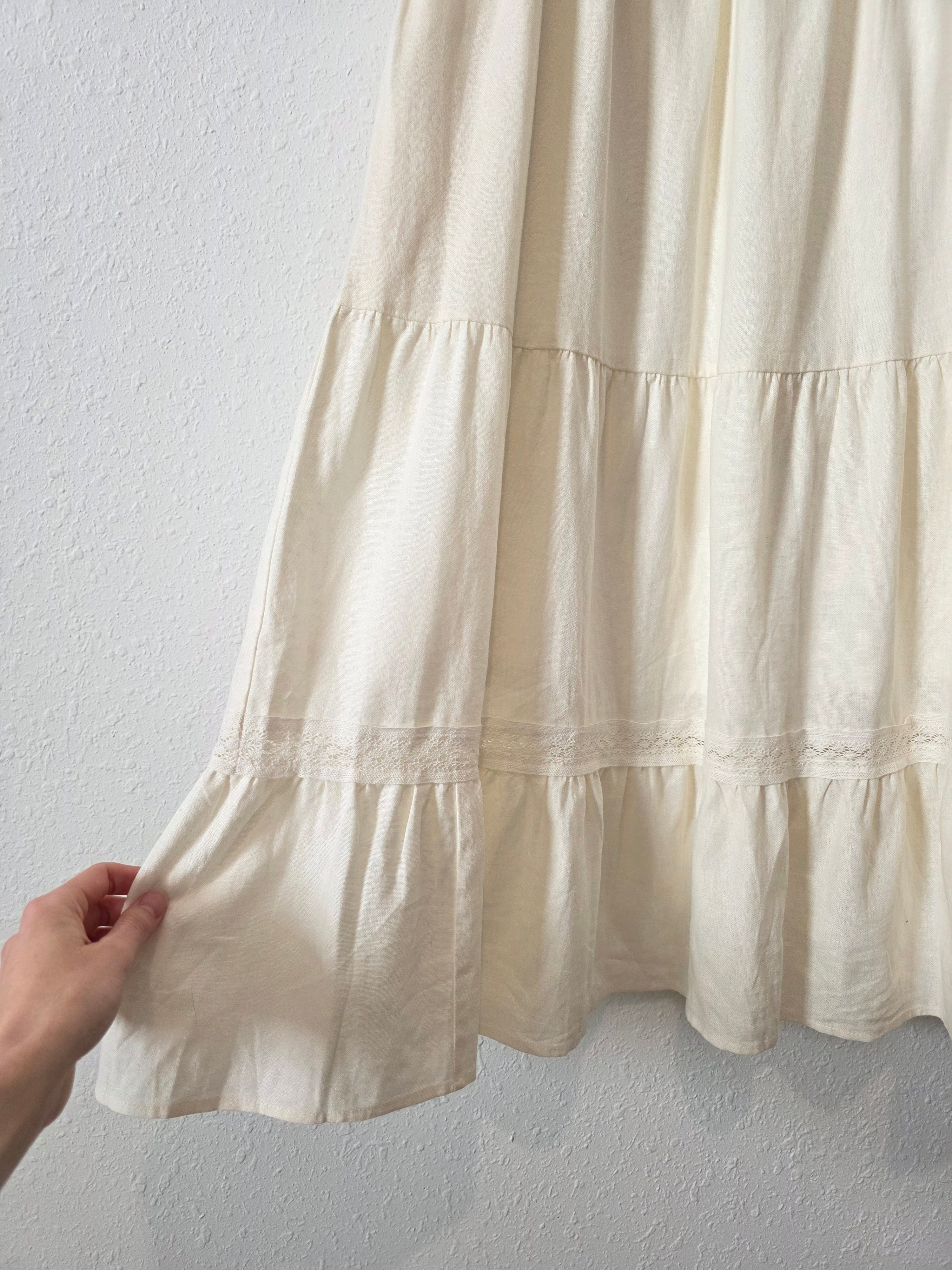 Cream Linen Blend Midi Dress (S)