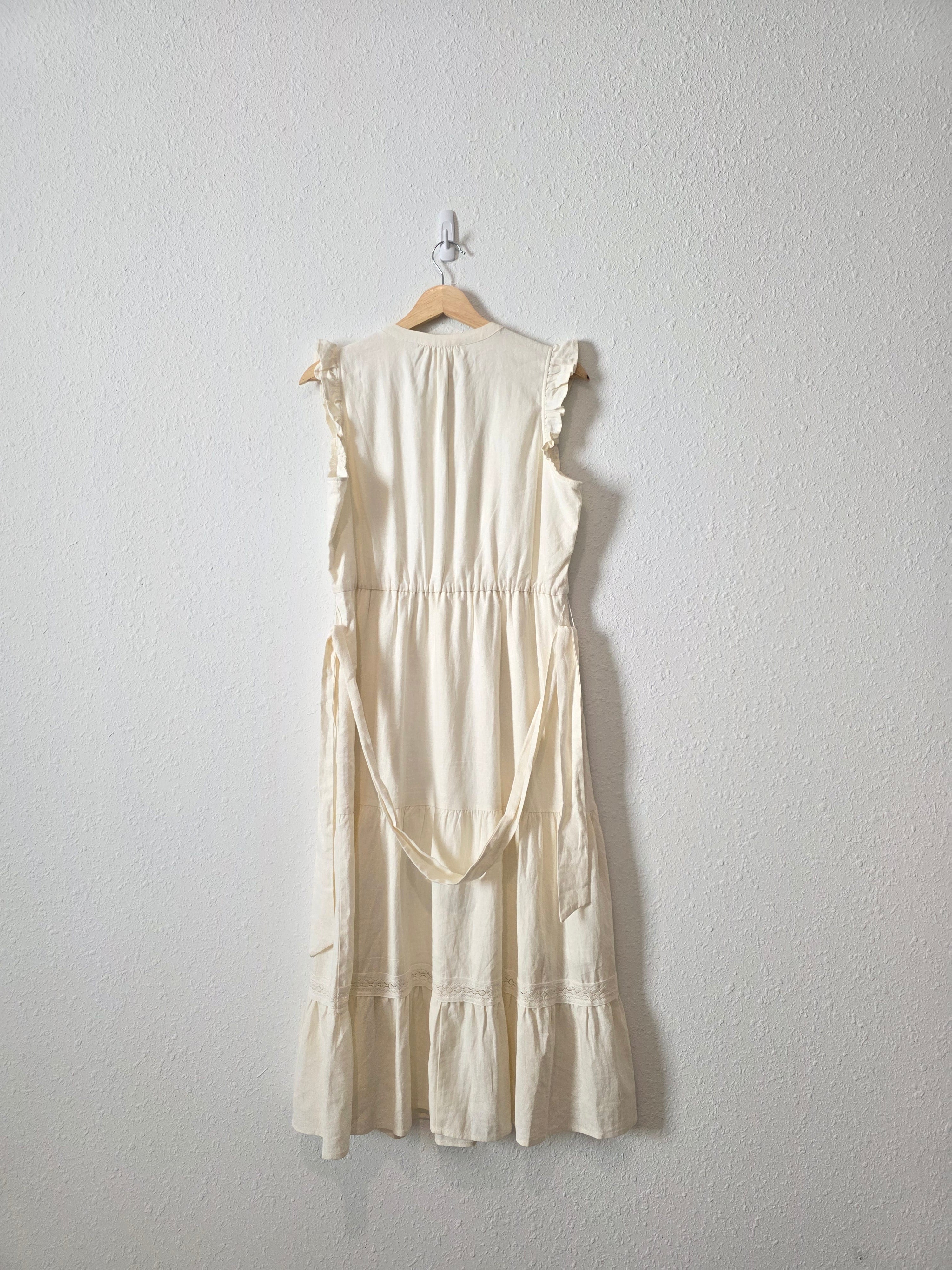 Cream Linen Blend Midi Dress (S)