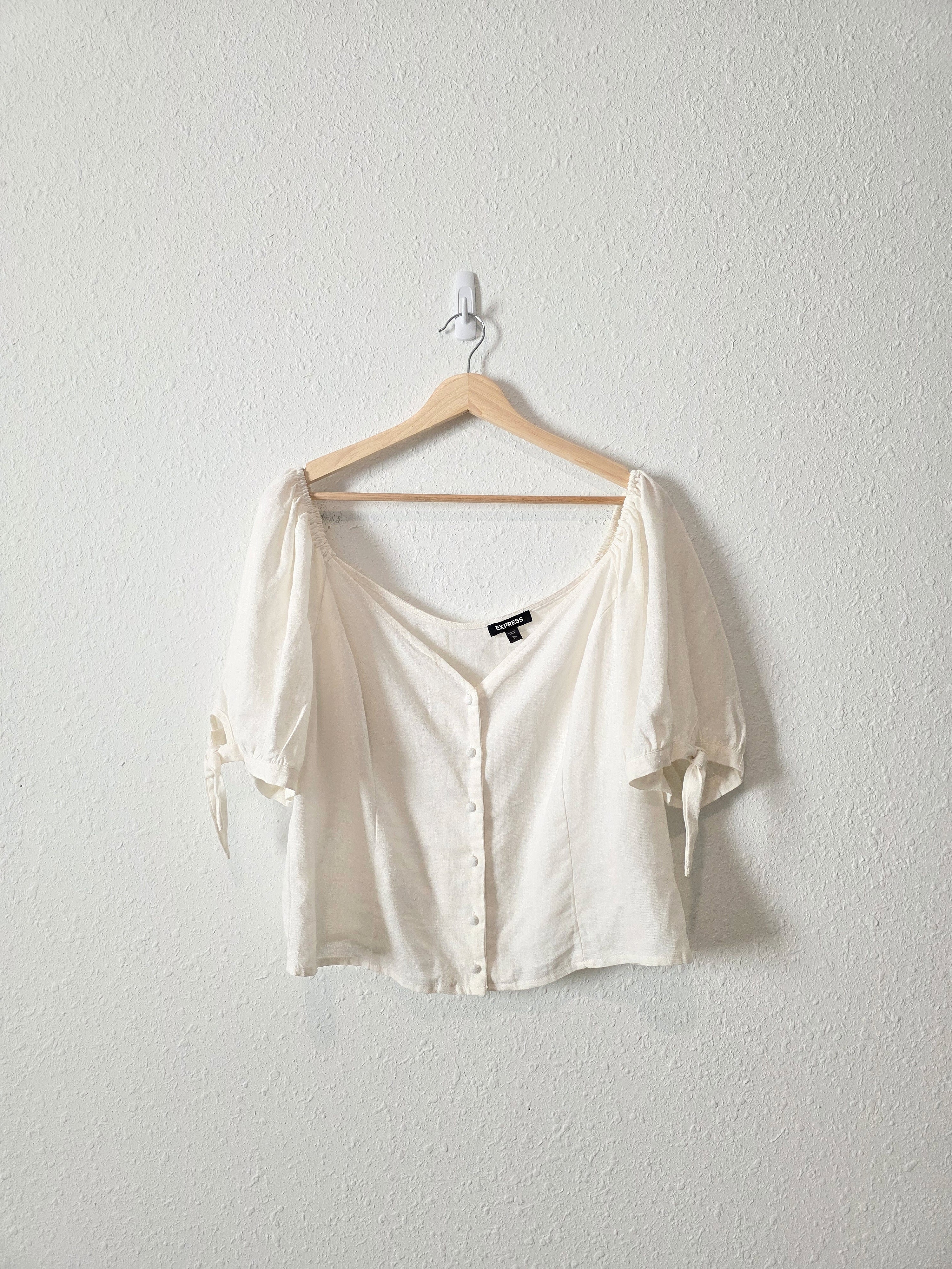 NEW Linen Blend Puff Sleeve Top (XL)