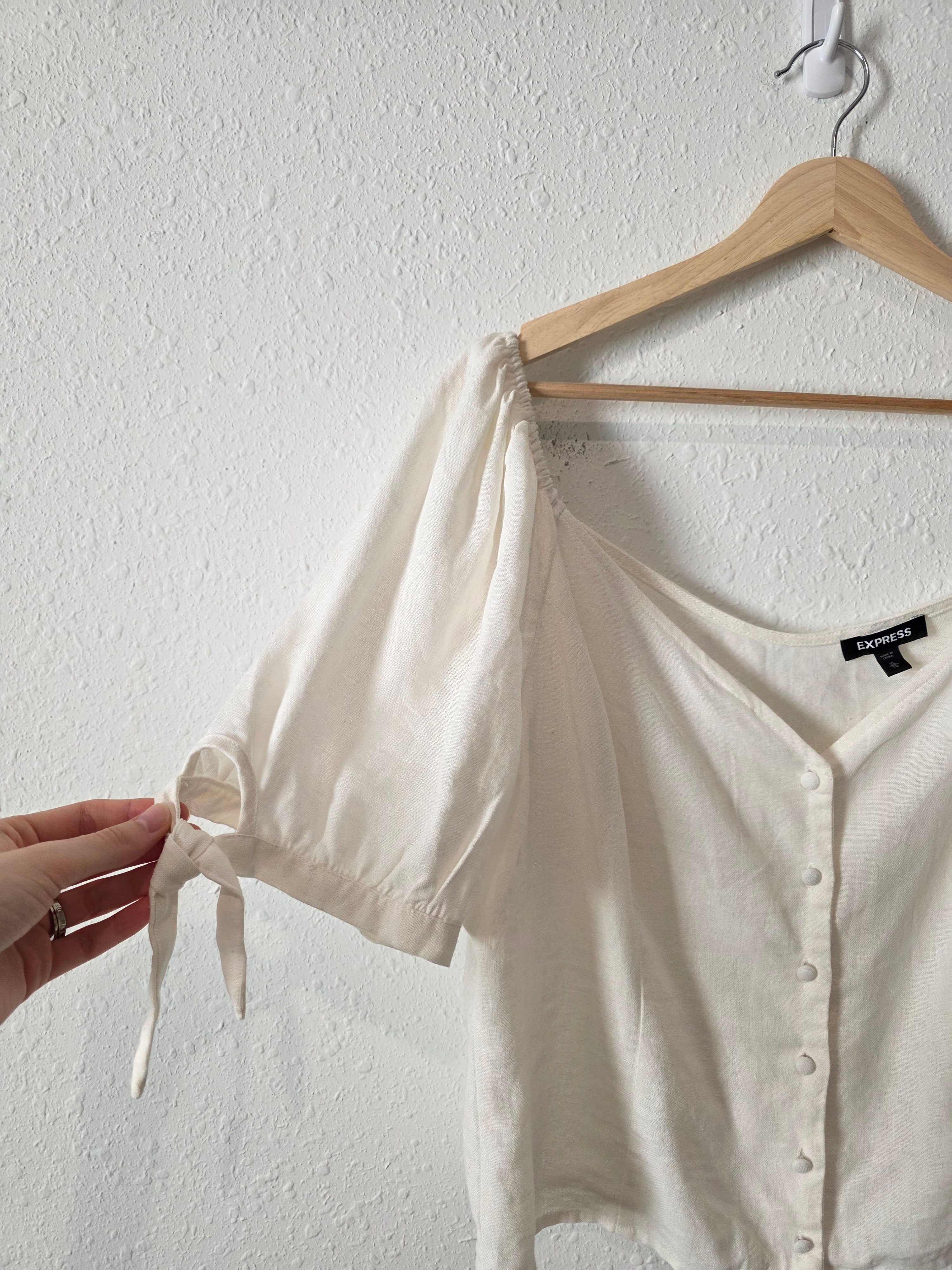 NEW Linen Blend Puff Sleeve Top (XL)