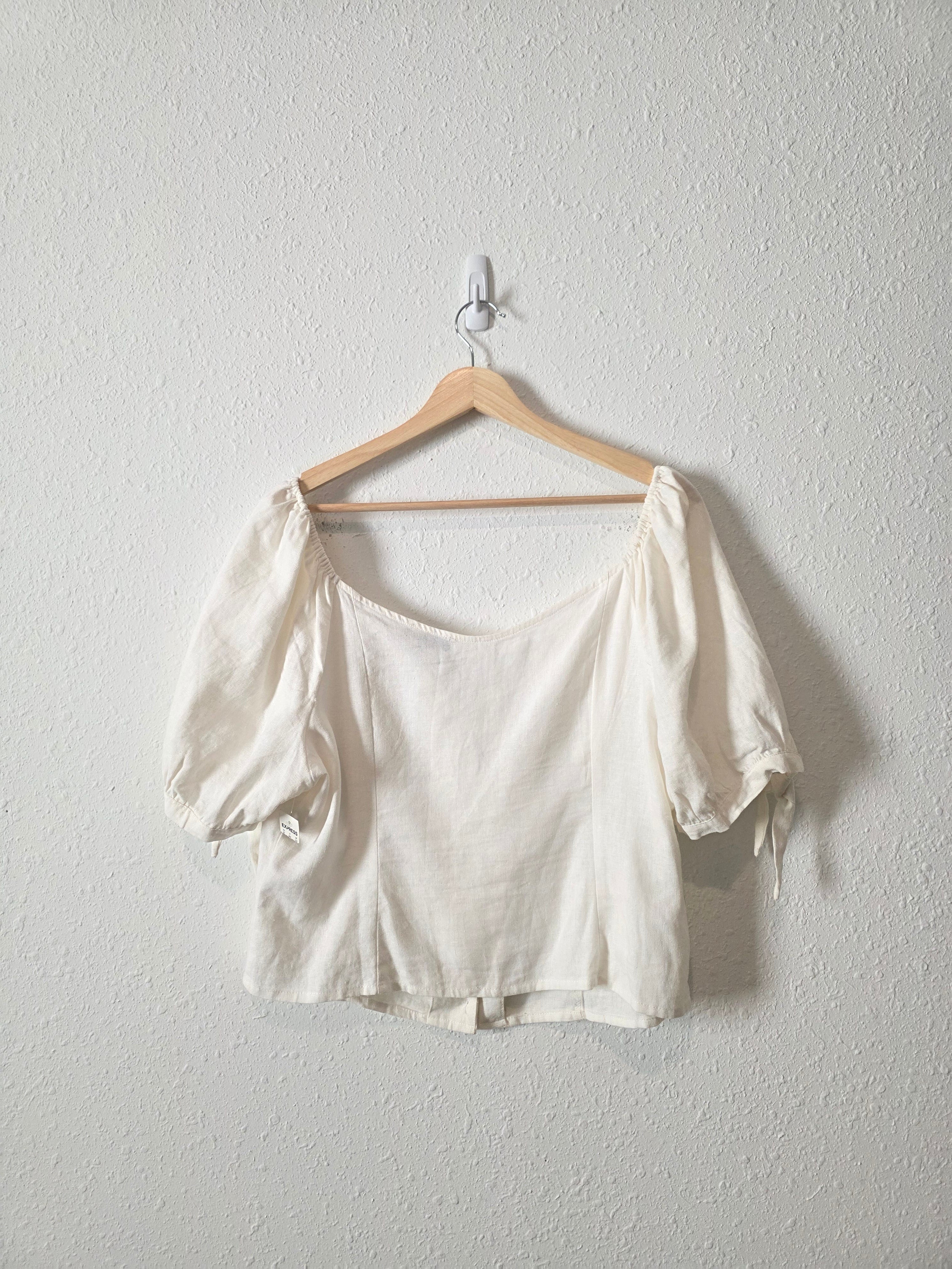 NEW Linen Blend Puff Sleeve Top (XL)