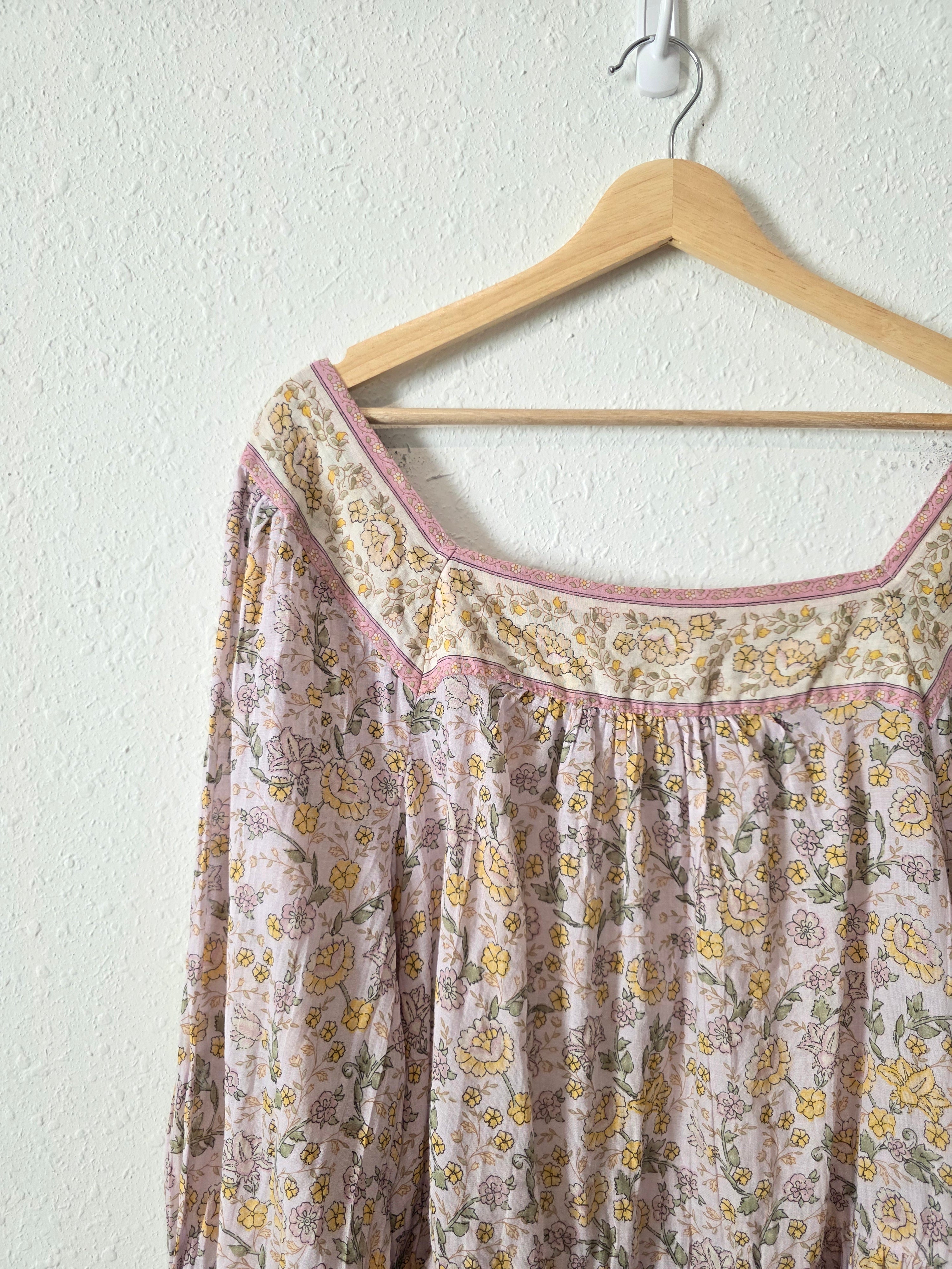Colorful Floral Cotton Blouse (L)