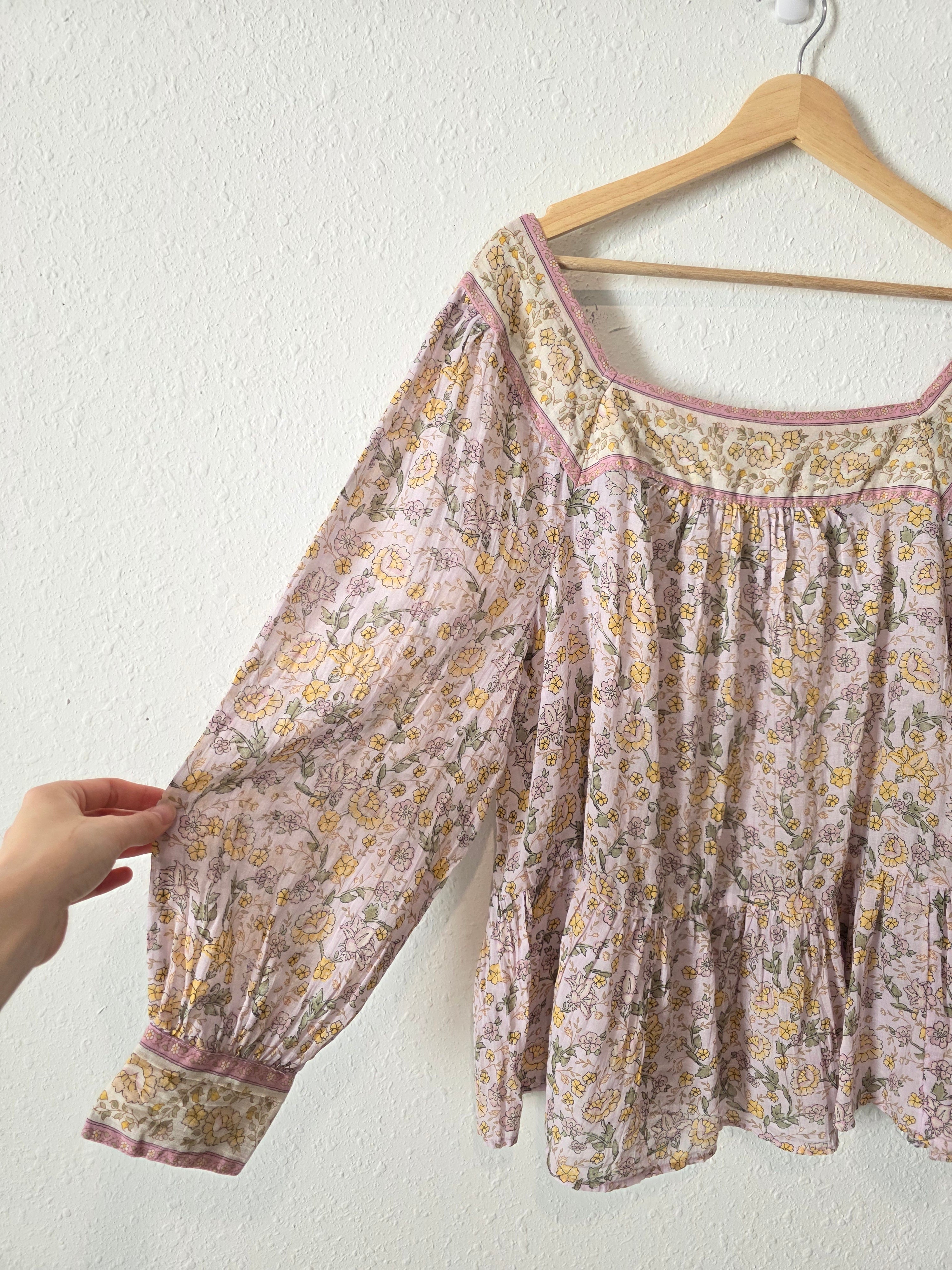 Colorful Floral Cotton Blouse (L)
