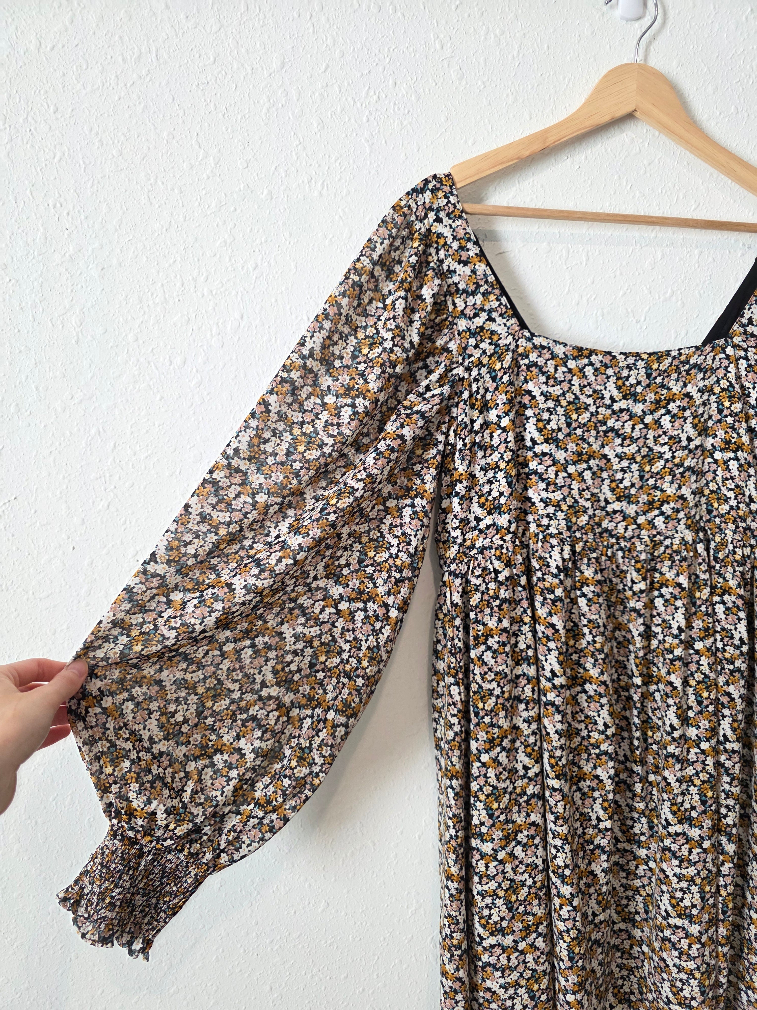 Floral Puff Sleeve Babydoll Dress (L)