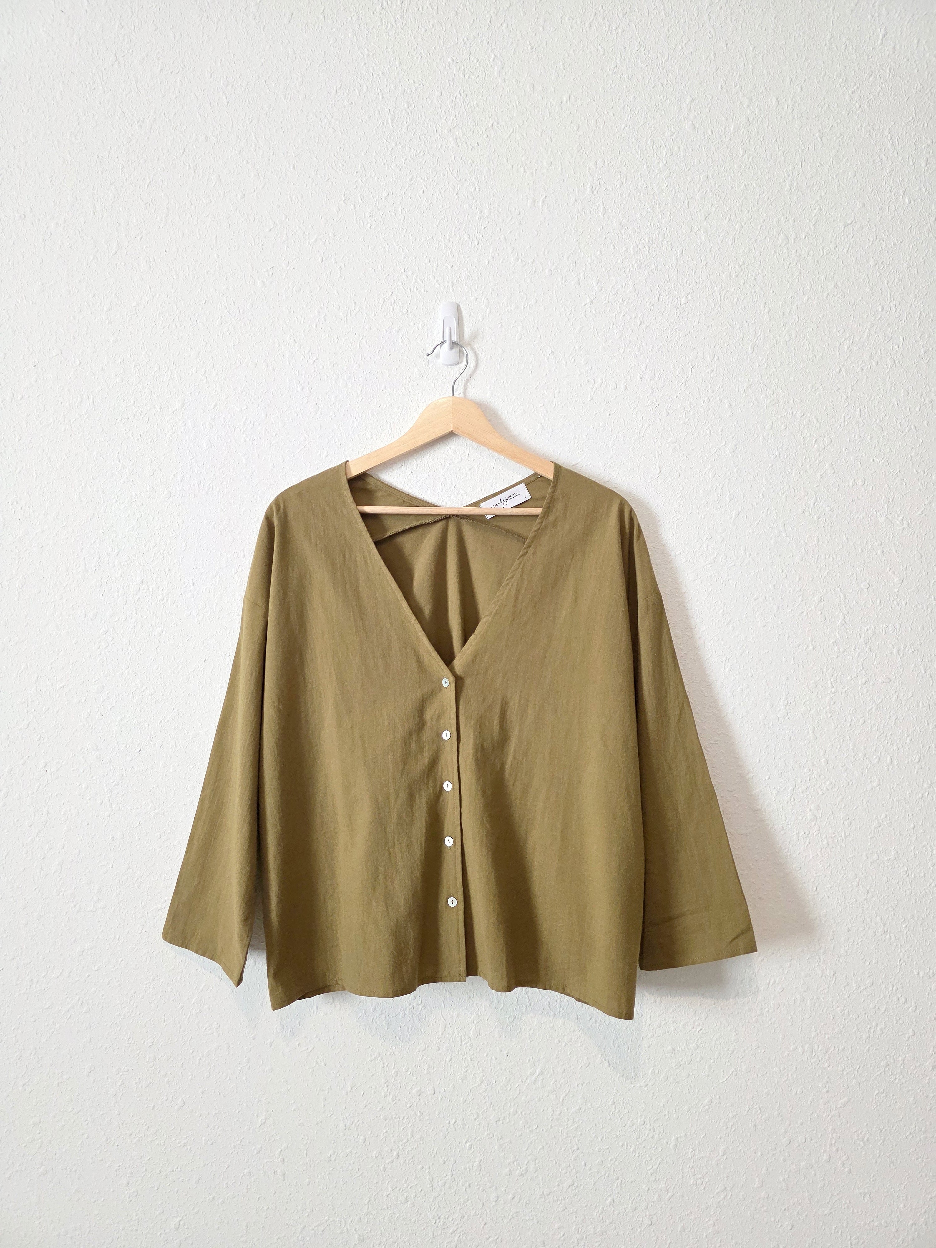 Carly Jean Olive Button Up Top (S)