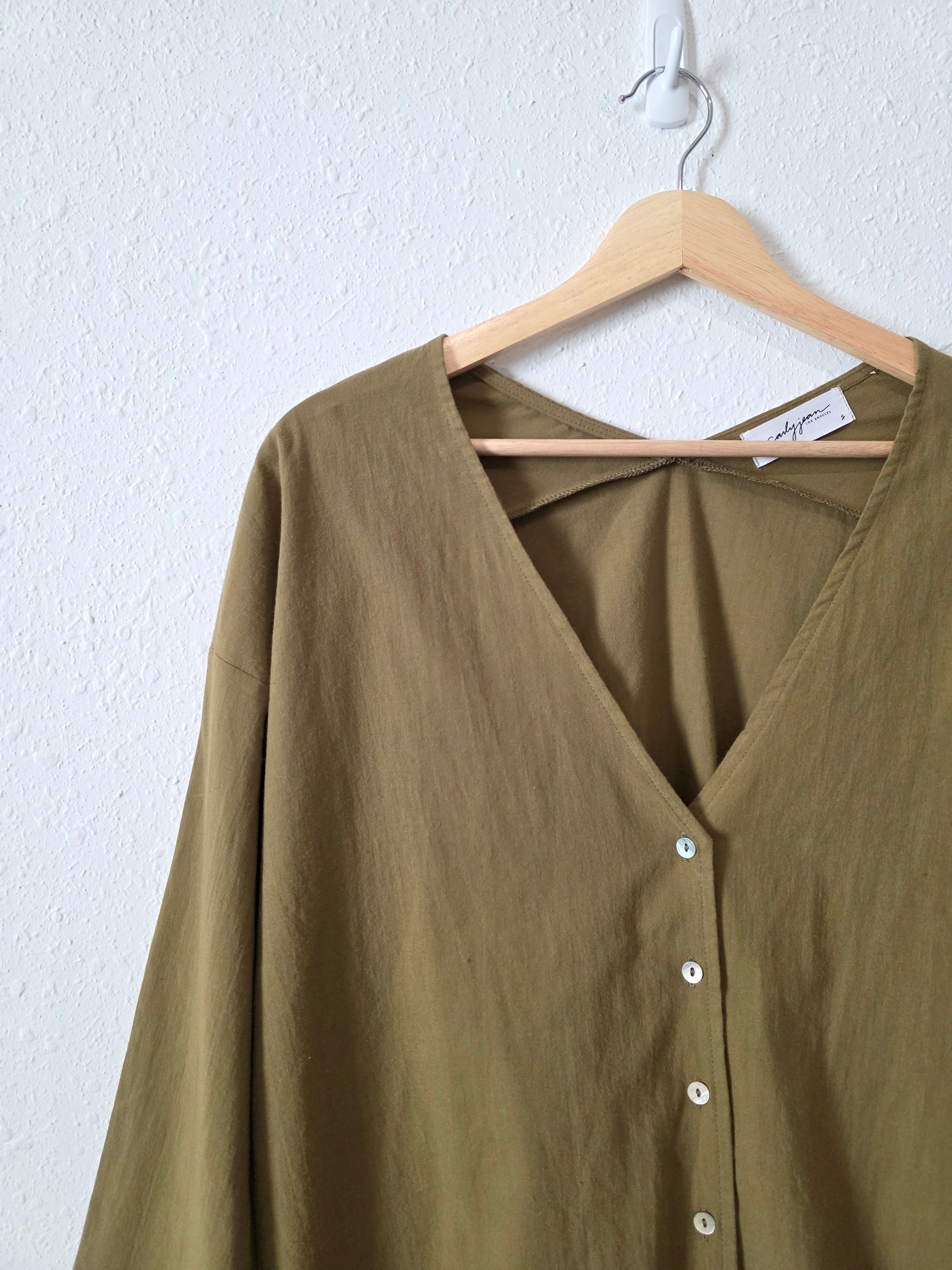 Carly Jean Olive Button Up Top (S)