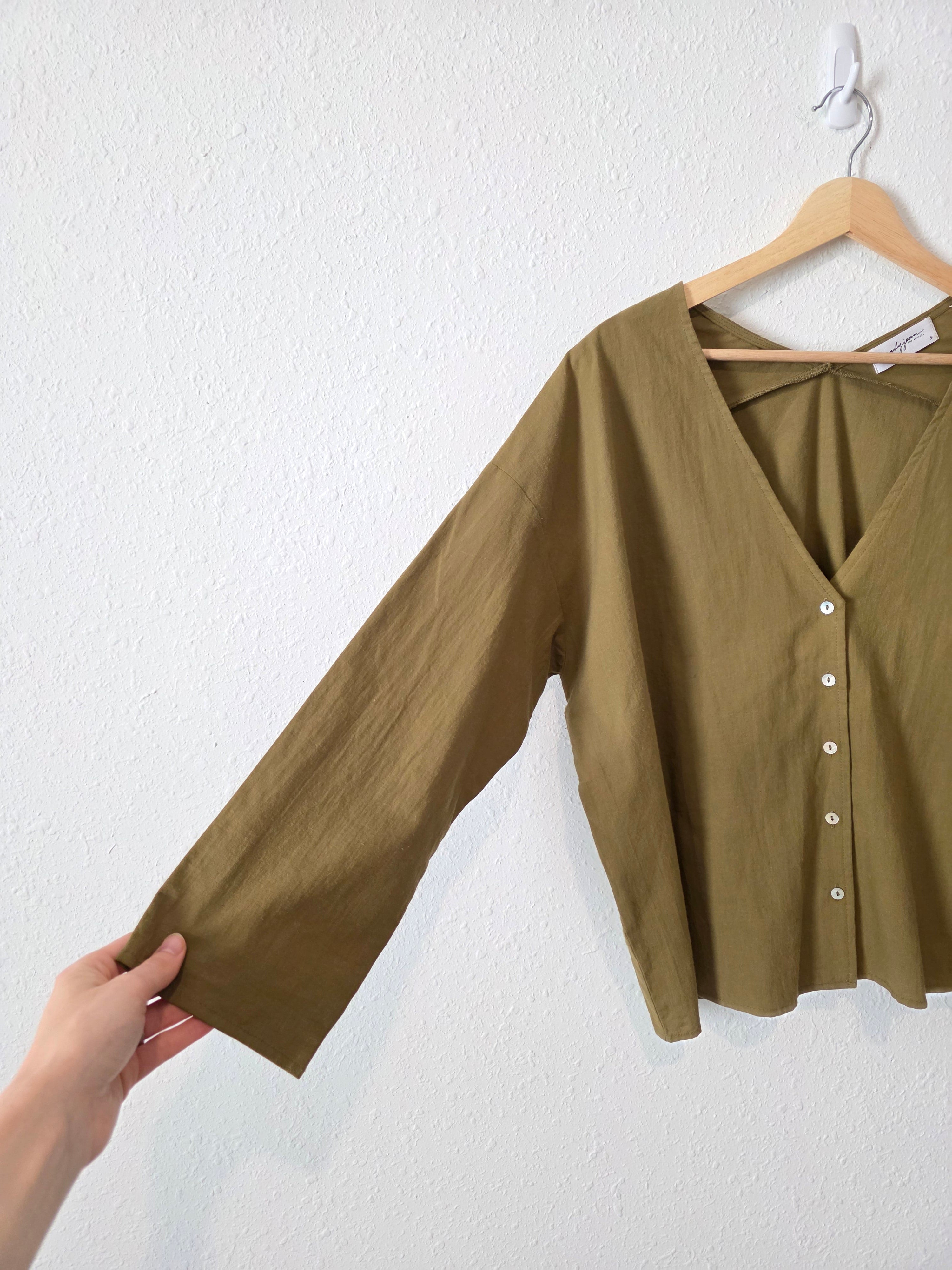 Carly Jean Olive Button Up Top (S)