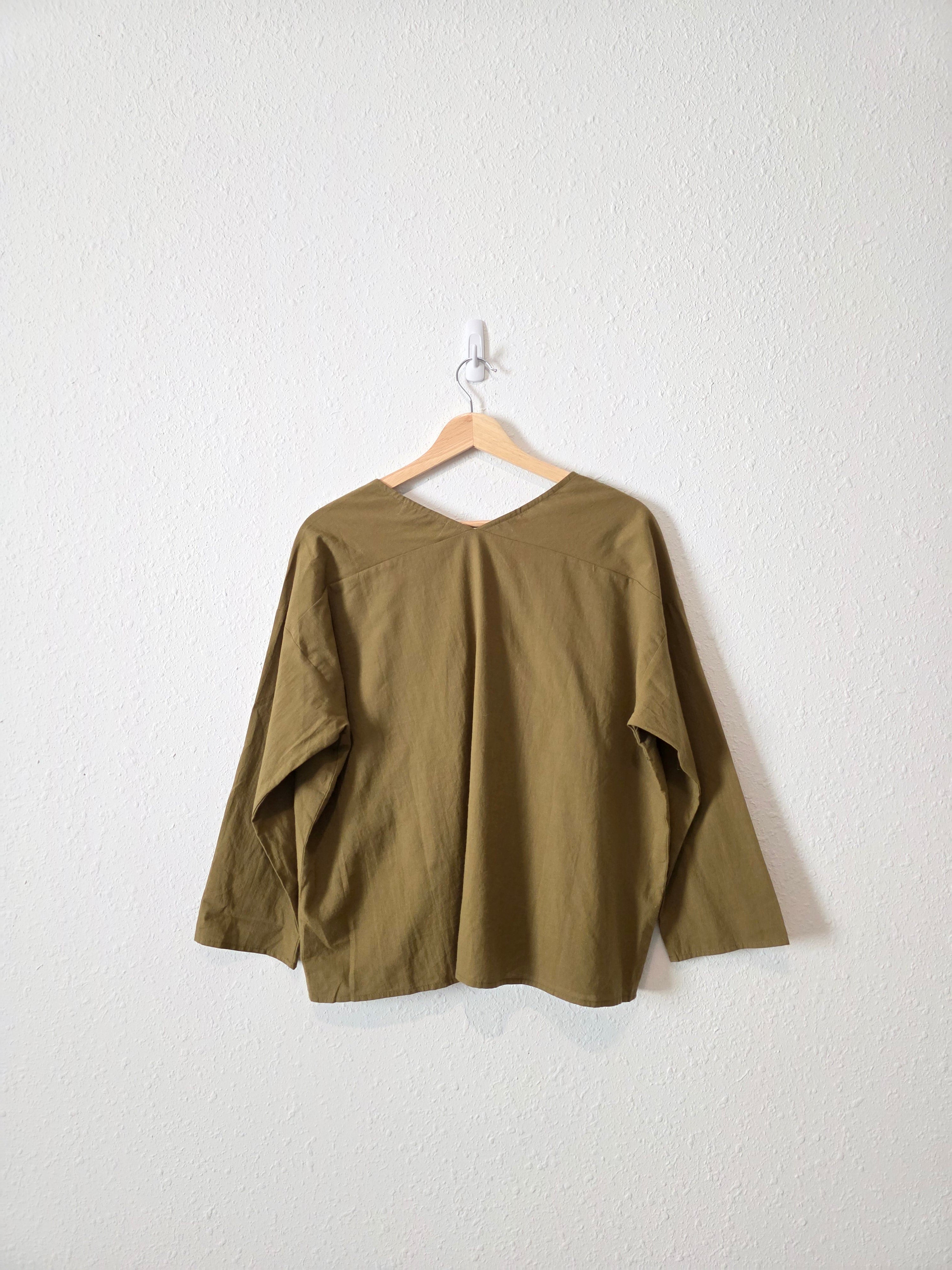 Carly Jean Olive Button Up Top (S)