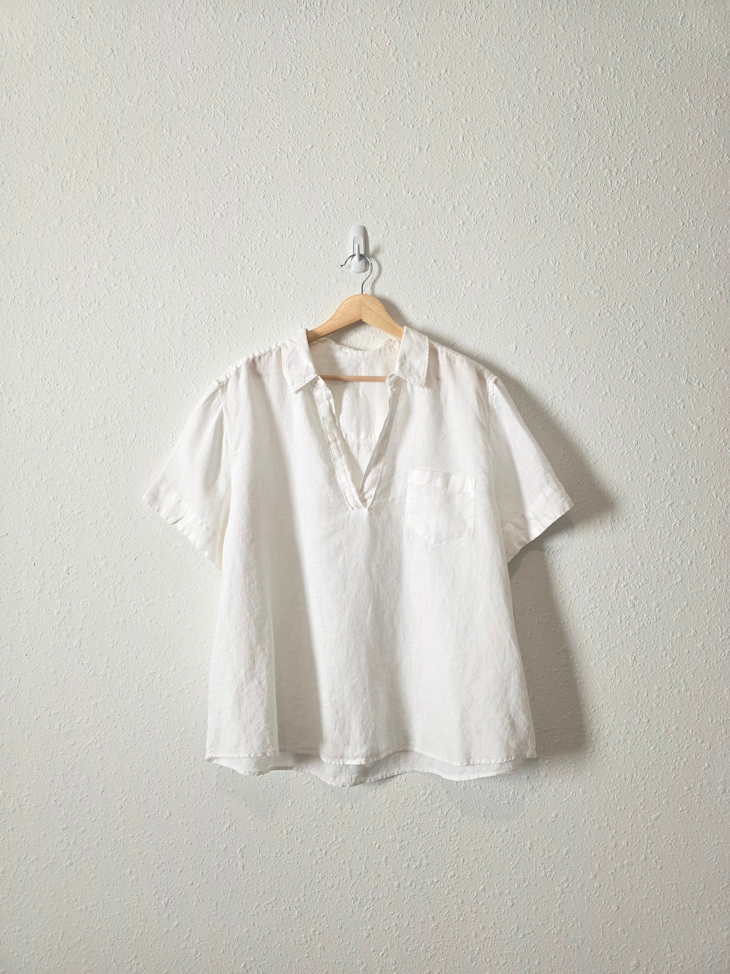 J.Crew White Linen V Neck (XXL)