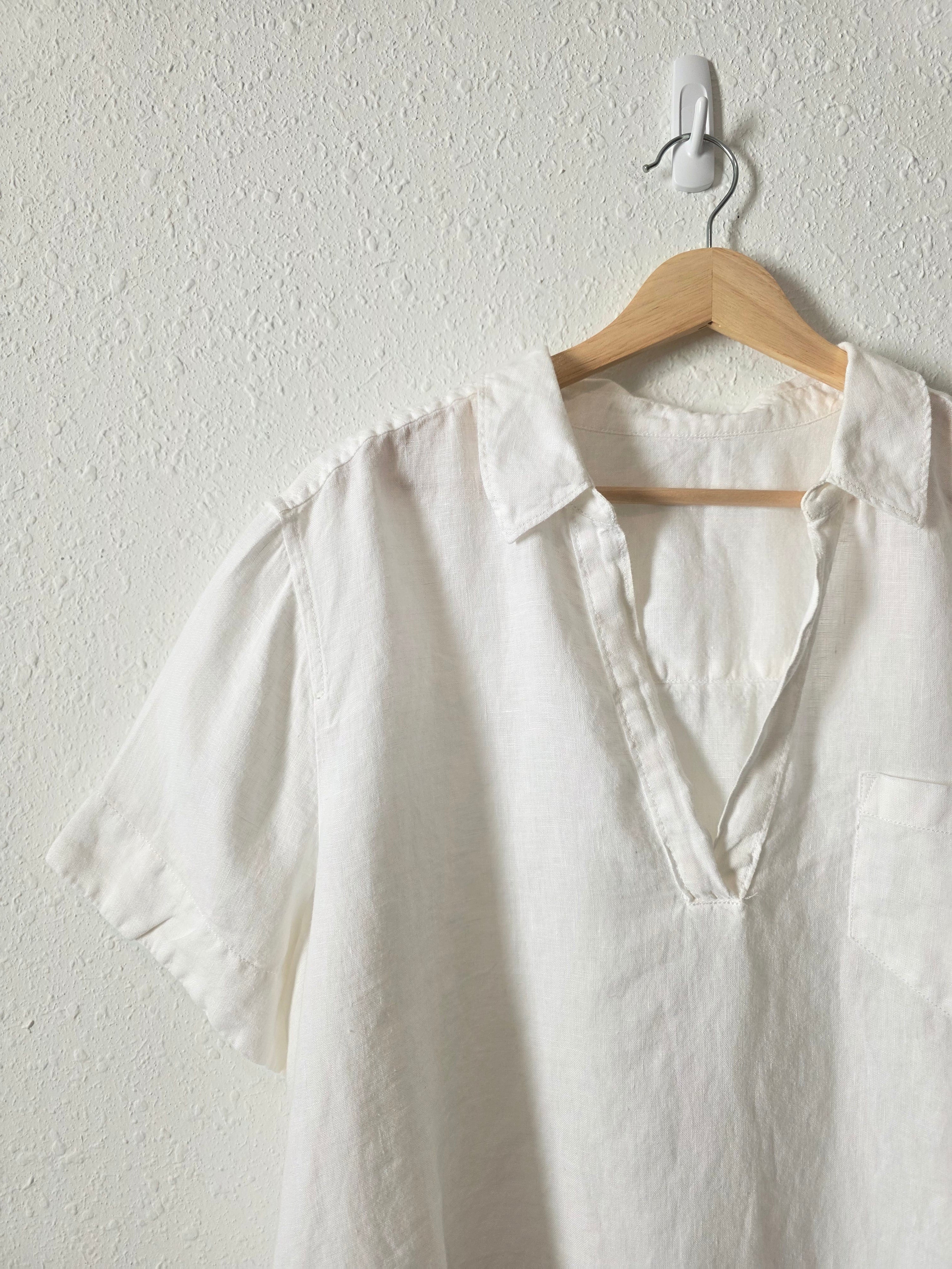 J.Crew White Linen V Neck (XXL)