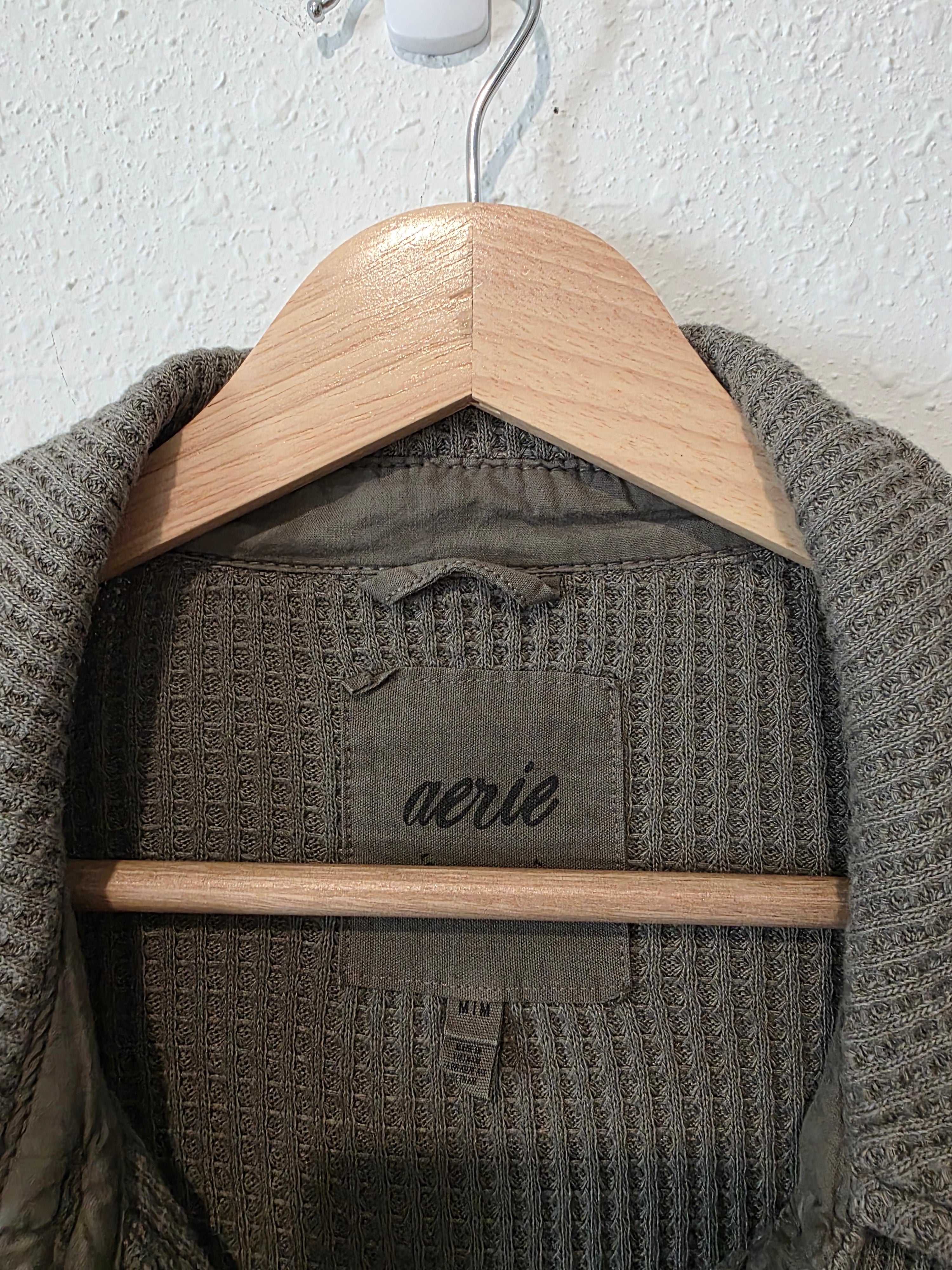 Aerie Olive Waffle Button Up (M)