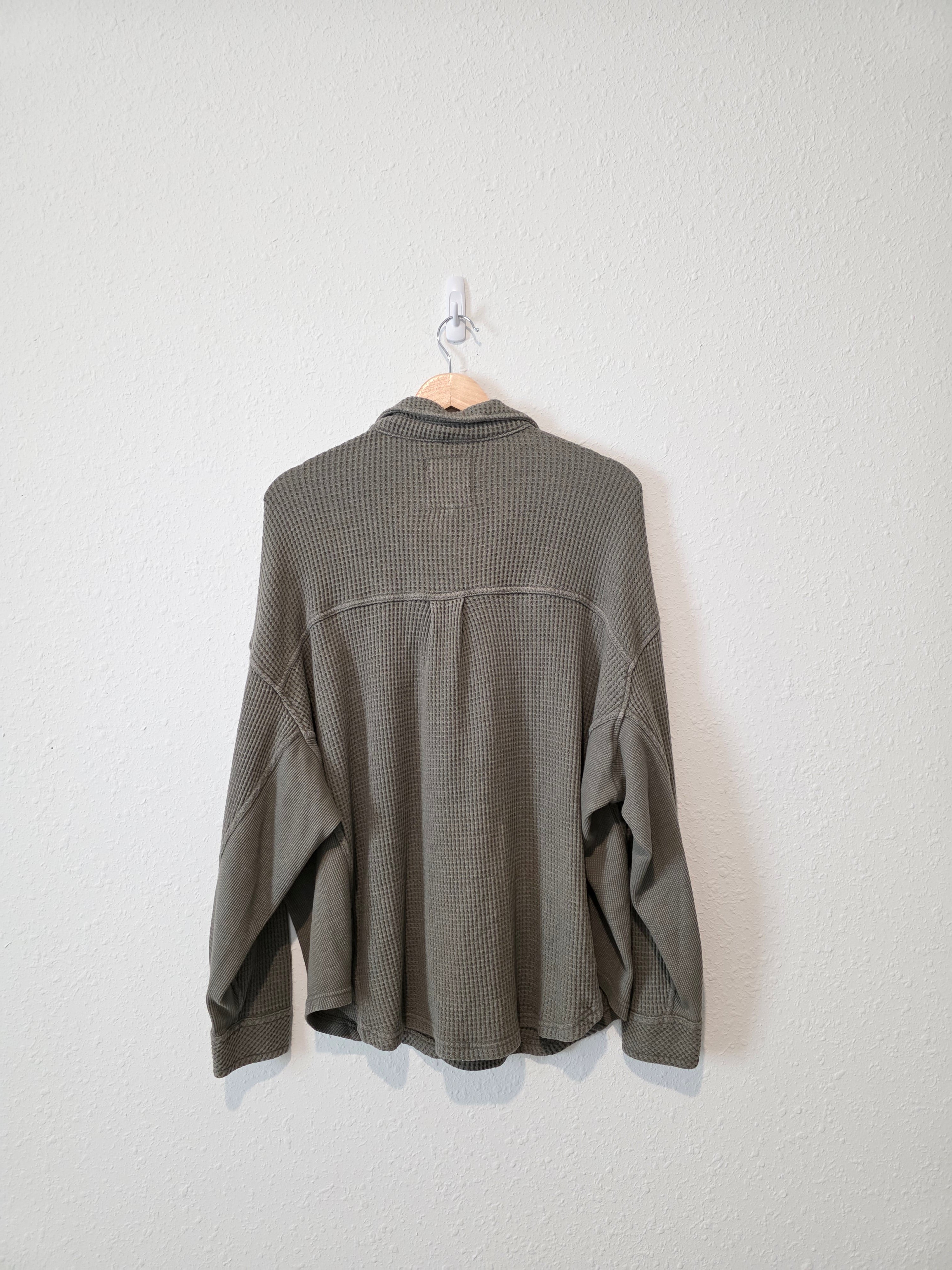 Aerie Olive Waffle Button Up (M)