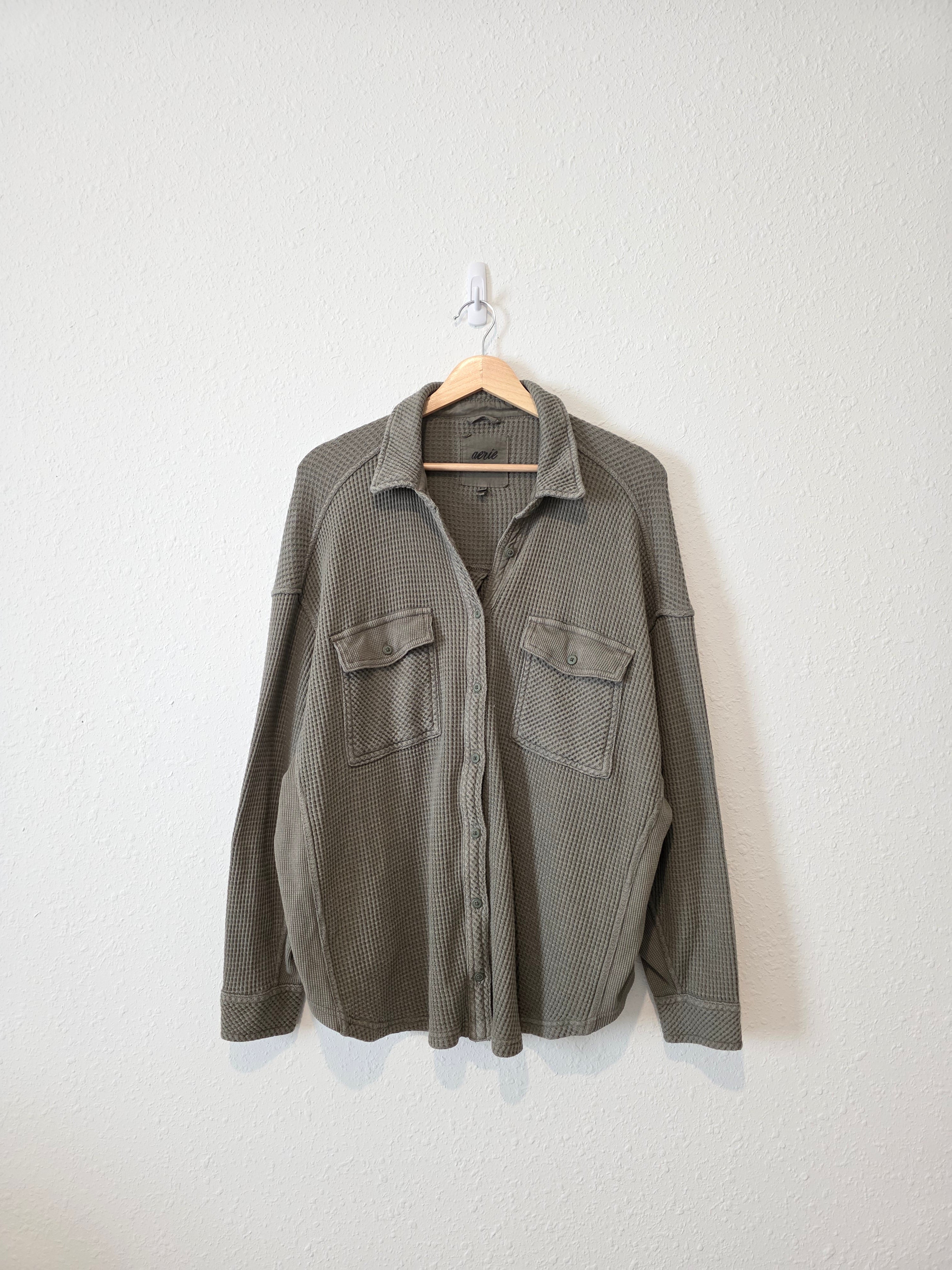 Aerie Olive Waffle Button Up (M)