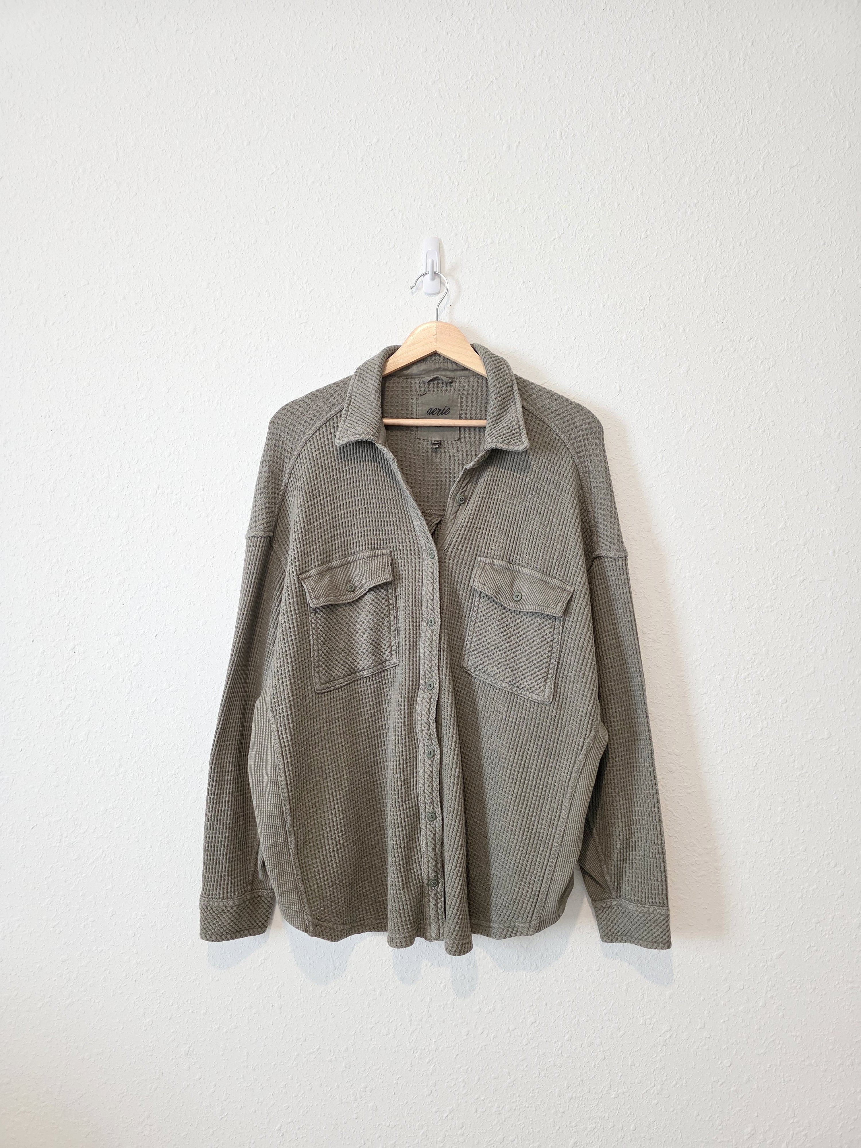 Aerie Olive Waffle Button Up (M)