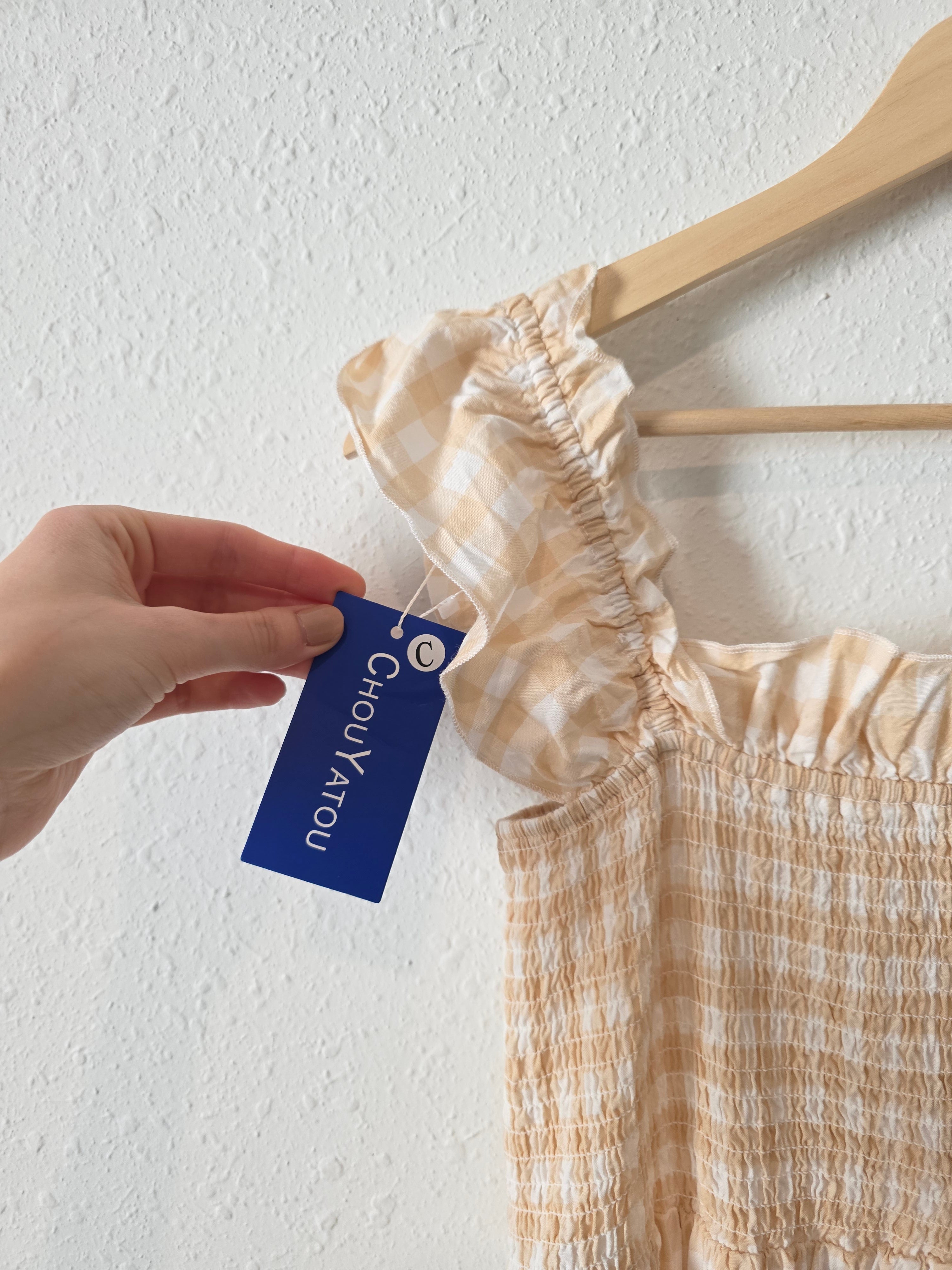 NEW Smocked Gingham Maxi Dress (L)
