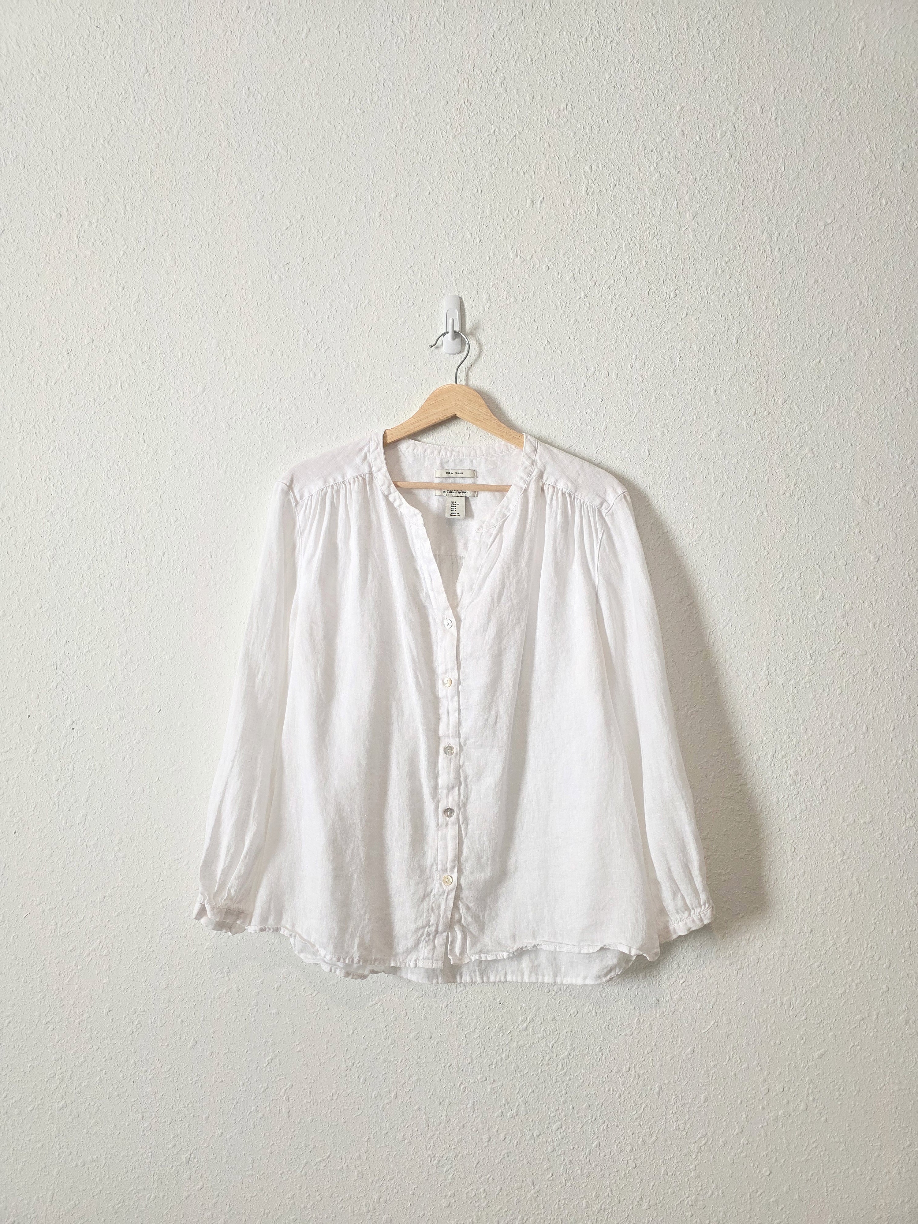 White Linen Button Up Blouse (L)