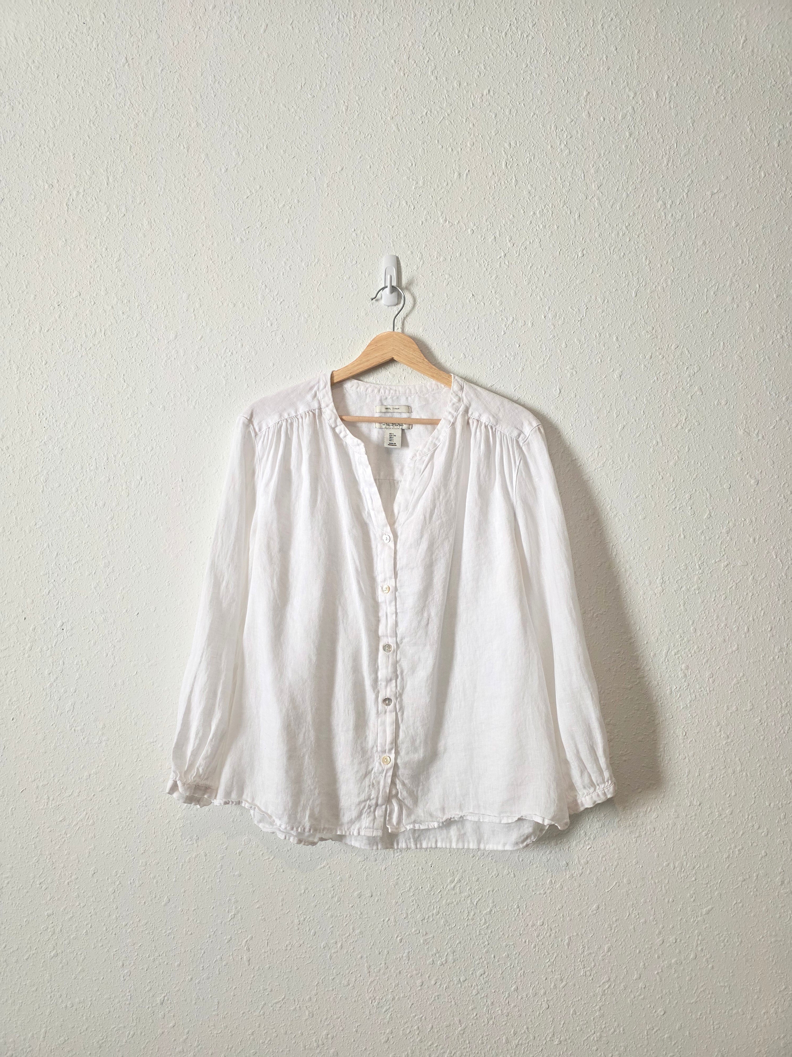 White Linen Button Up Blouse (L)