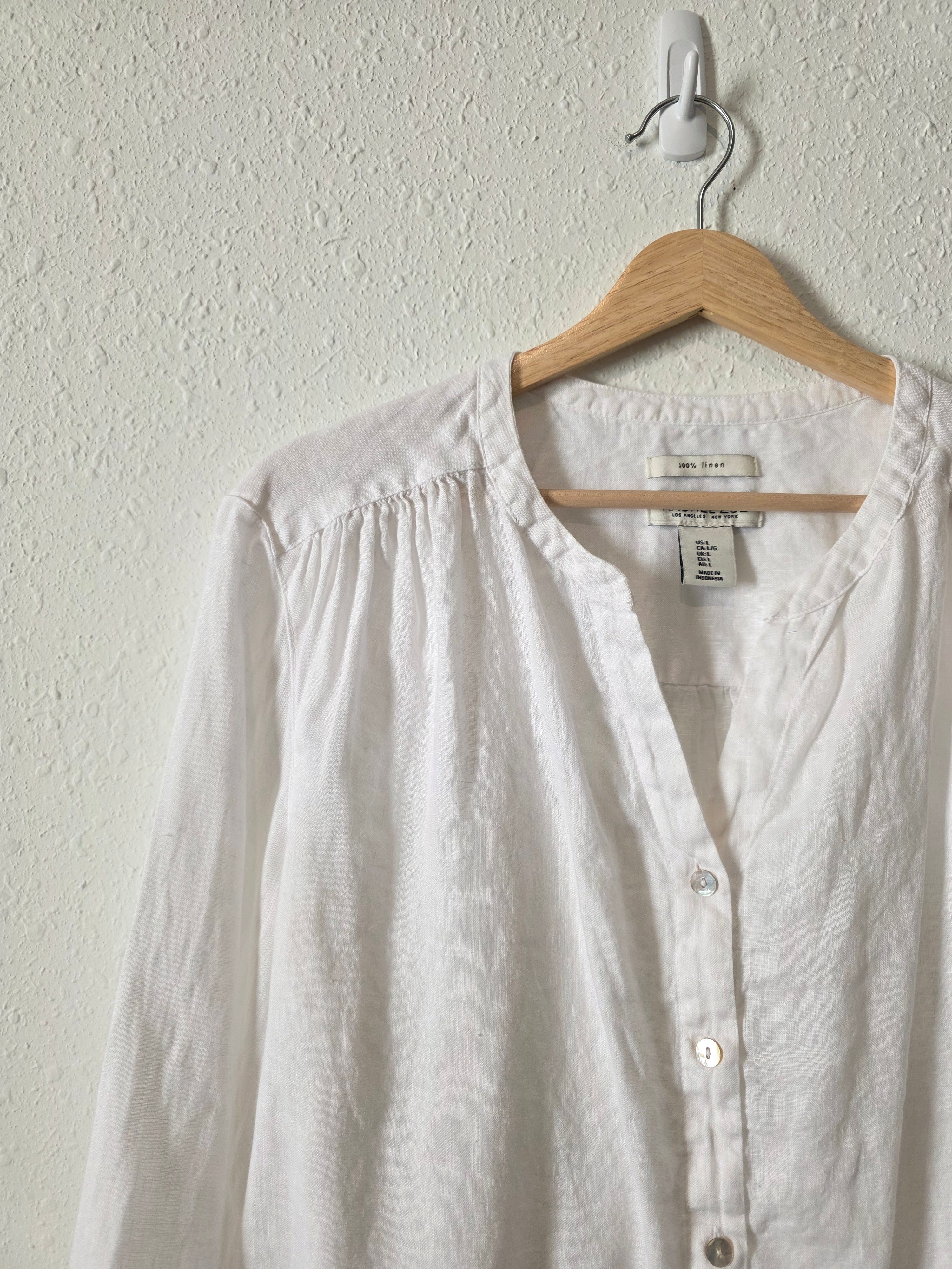 White Linen Button Up Blouse (L)